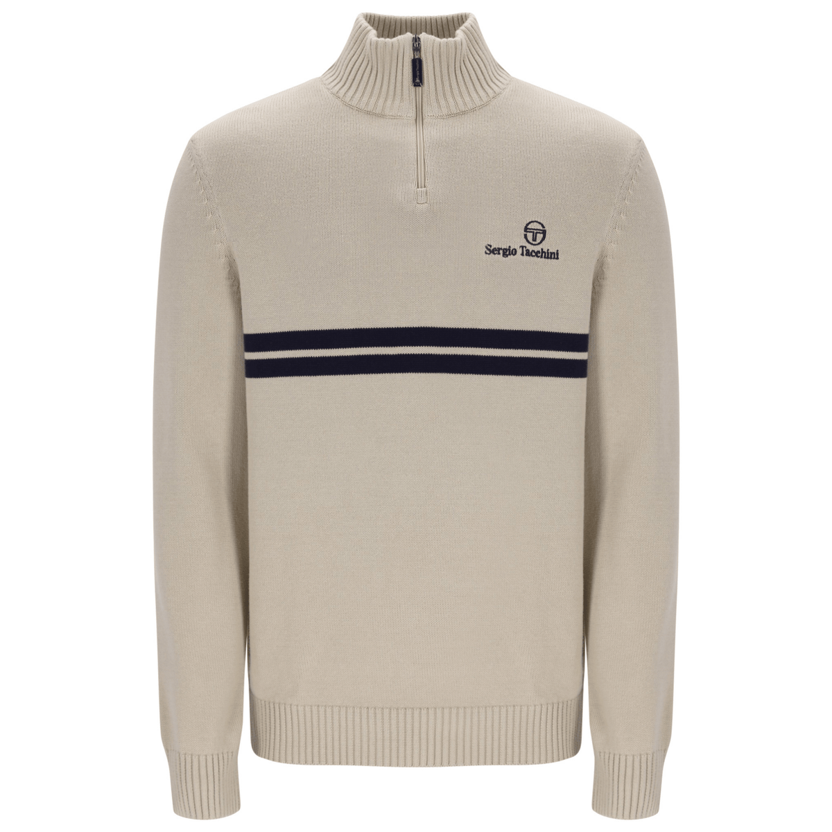 Mens Sergio Tacchini Peyote/Maritime Blue New Dallas 1/4 Zip Knit