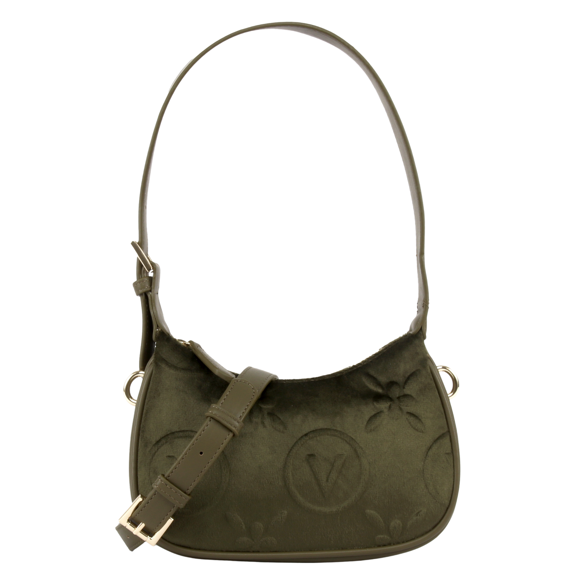 Womens Valentino Verde Militare Samba Velvet Shoulder Bag