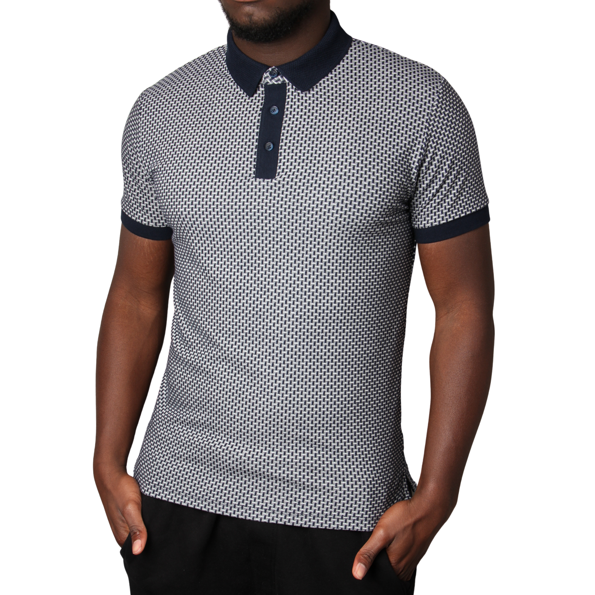 Mens Remus Uomo Navy Basket Weave S/s Polo Shirt
