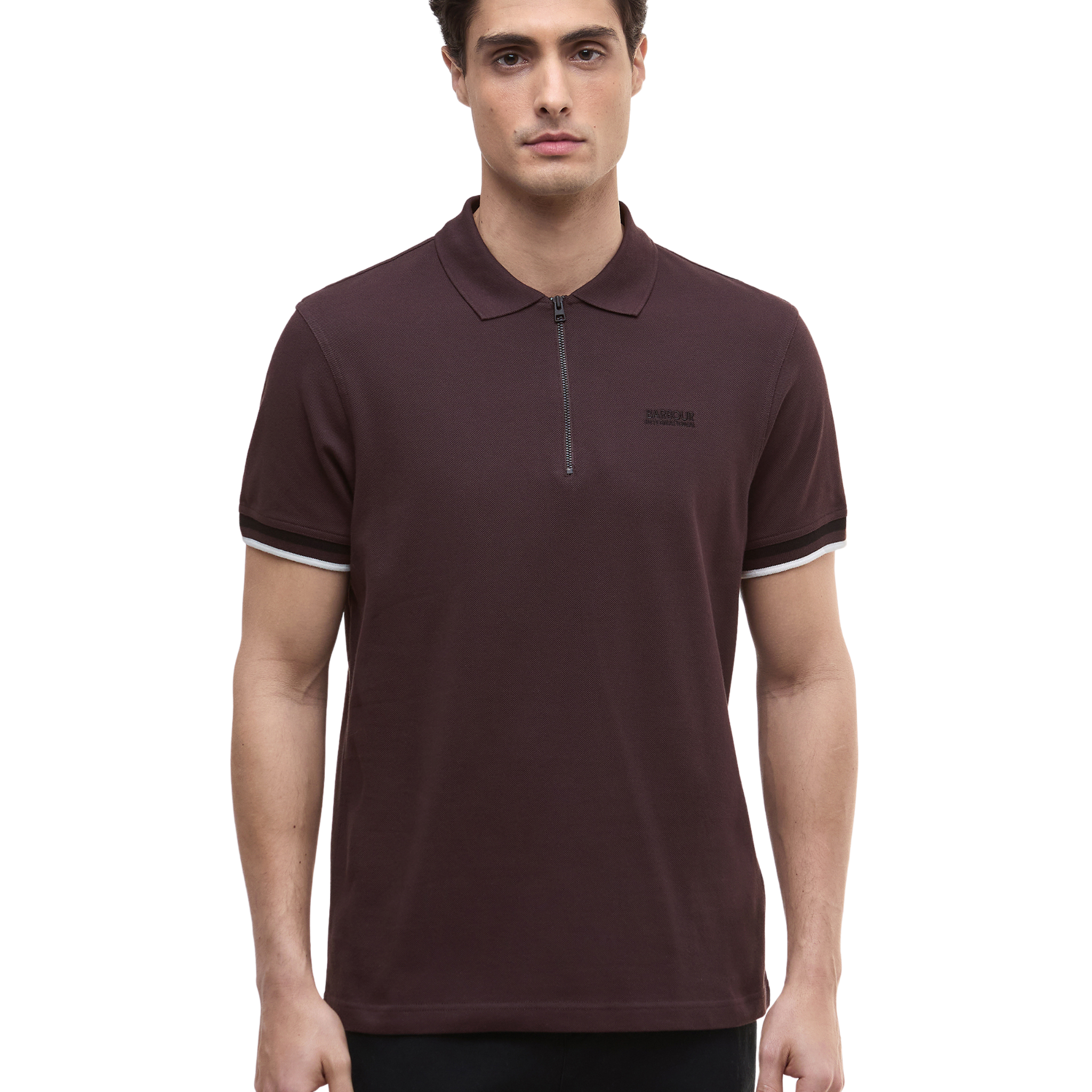 Mens Barbour International Java Red Buxton Zip Neck S/s Polo