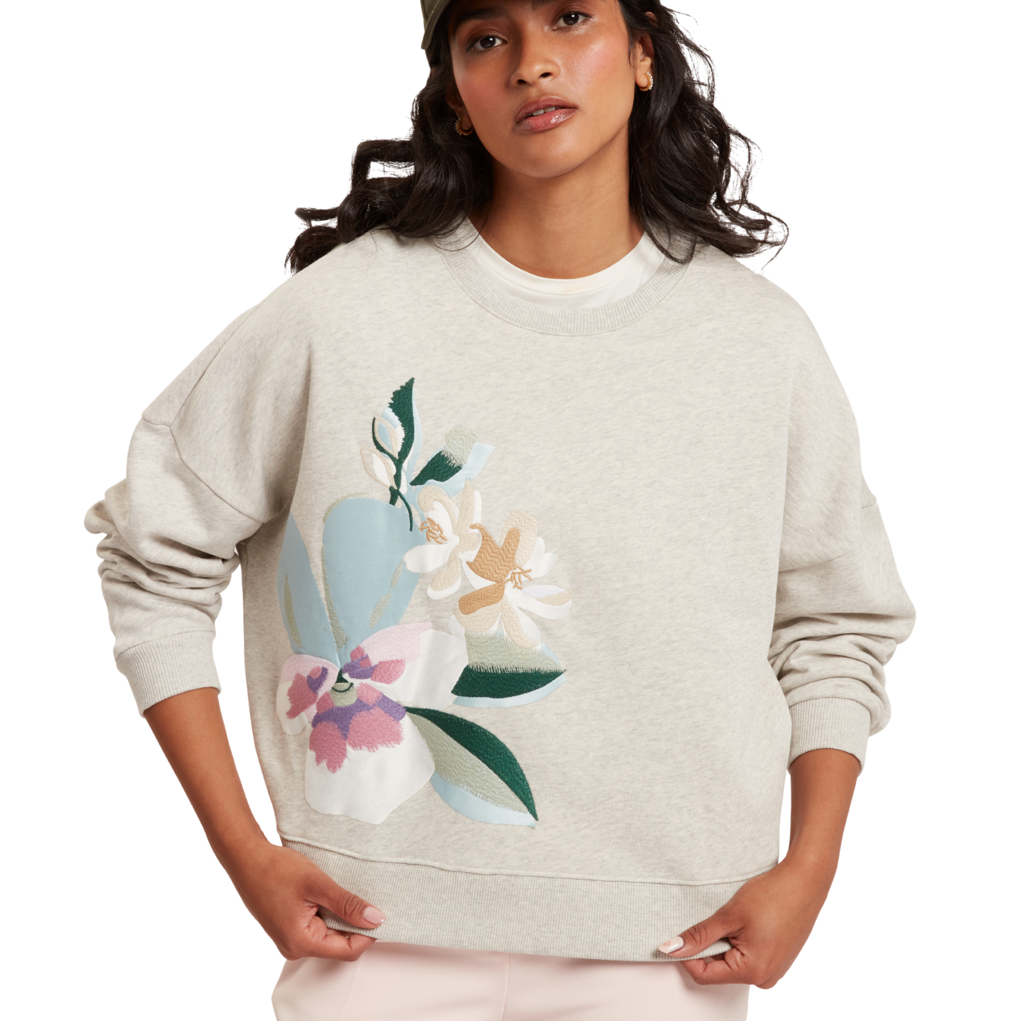 Womens Ted Baker Grey Marl Brookla Print Embroidered Sweatshirt