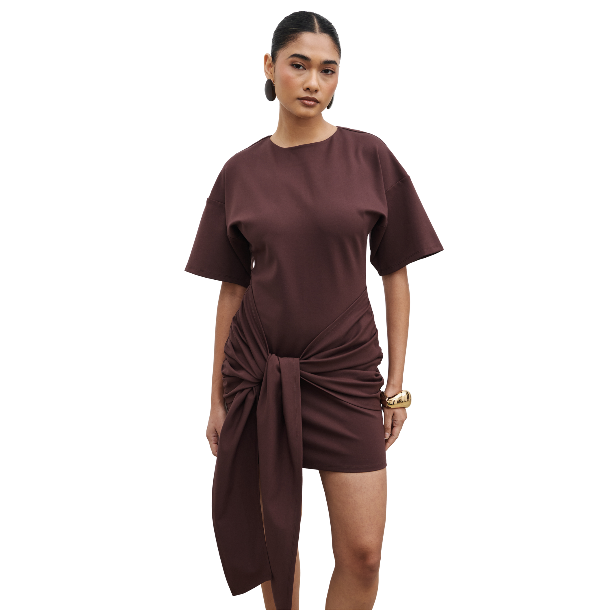 Womens Pretty Lavish Brown Olivia Jersey Knot Mini Dress