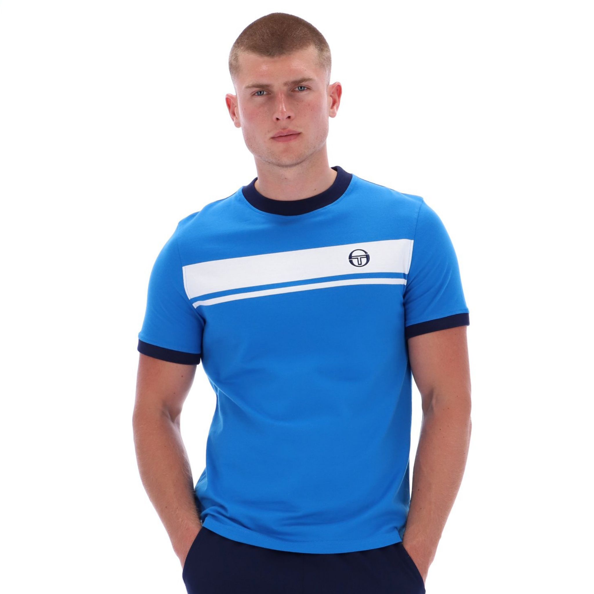 Mens Sergio Tacchini Directoire Blue/White Master S/s T Shirt