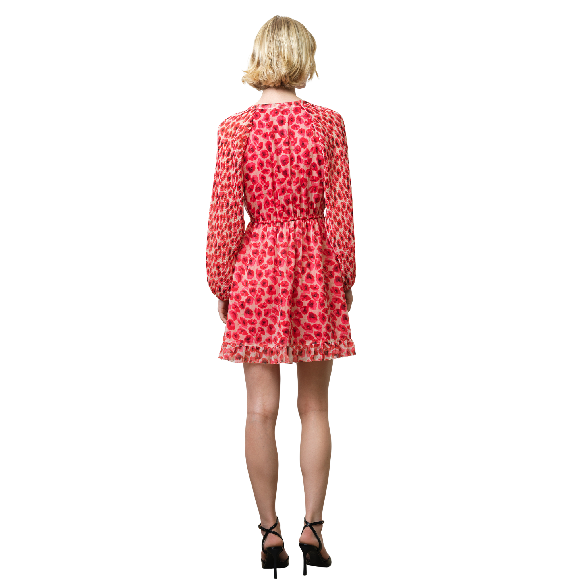 Womens French Connection Red Multi Poppy Emina Pleated Sleeve Dress