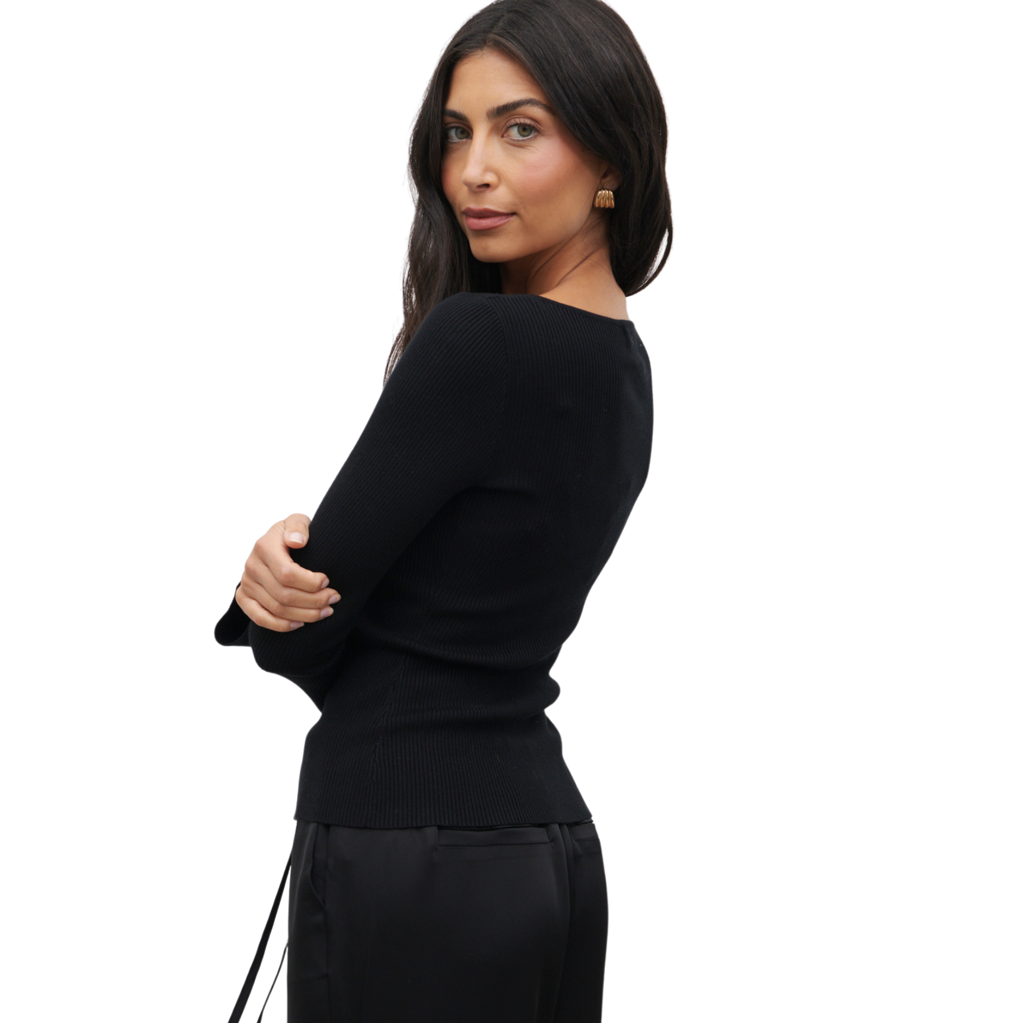 Womens Pretty Lavish Black Sissi Fine Knit Button Detail Top