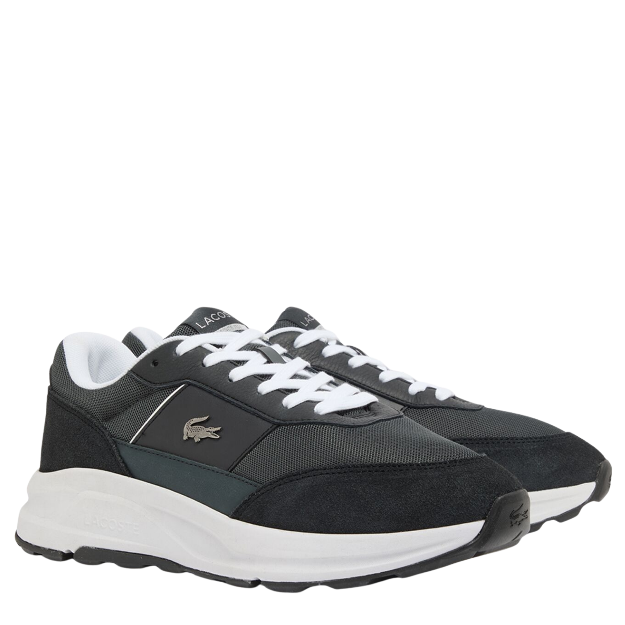 Mens Lacoste Dark Grey/Black Run Set CGR Bar Trainers