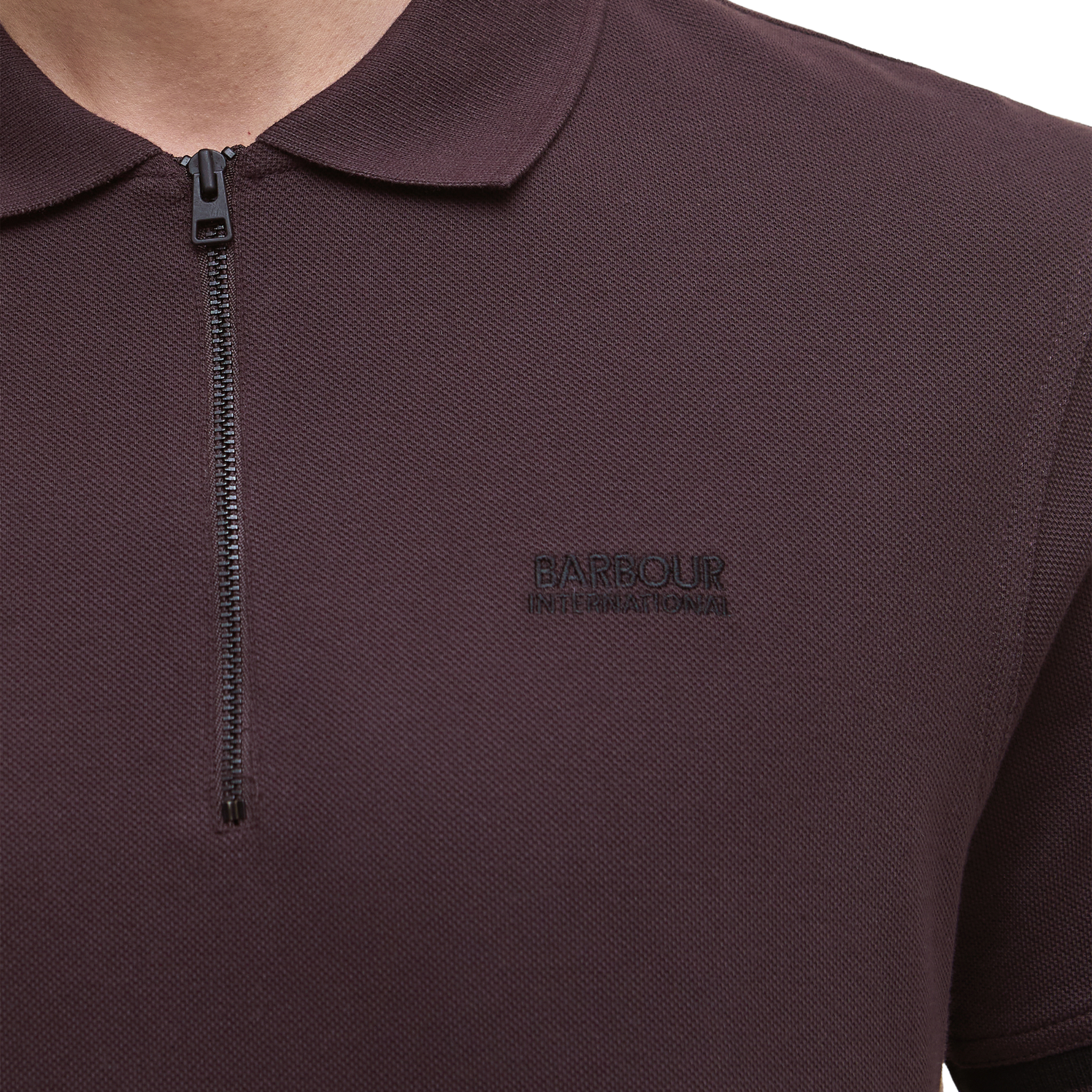 Mens Barbour International Java Red Buxton Zip Neck S/s Polo