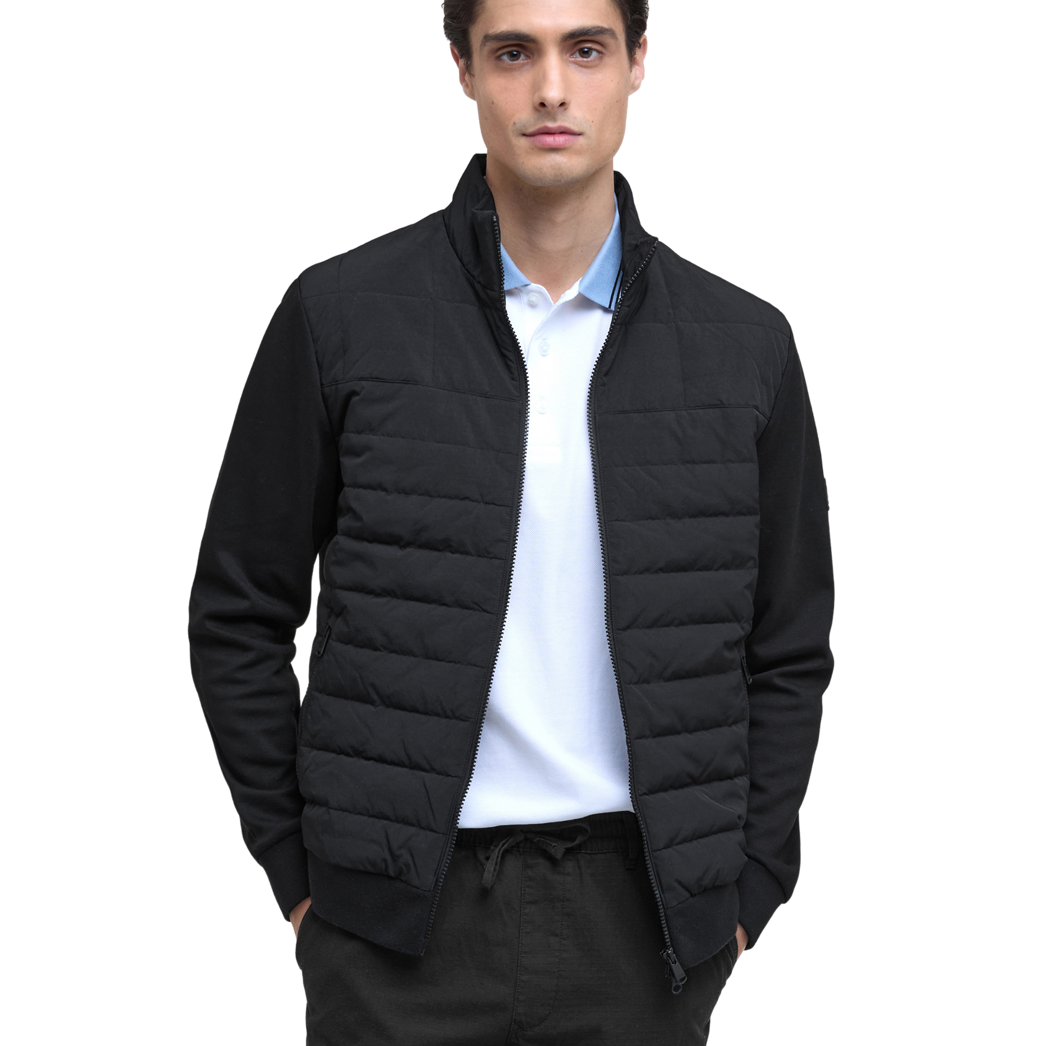 Mens Barbour International Black Collins Baffle Quilted Sweat Jacket