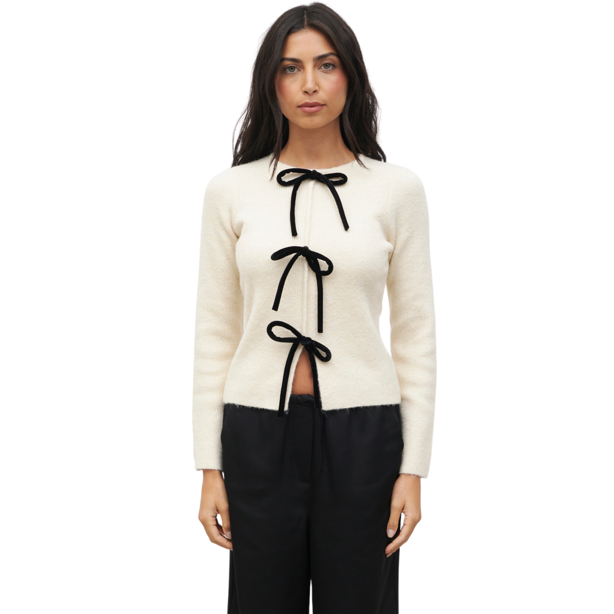 Womens Pretty Lavish Cream/Black Sophia Bow Tie Front Knit