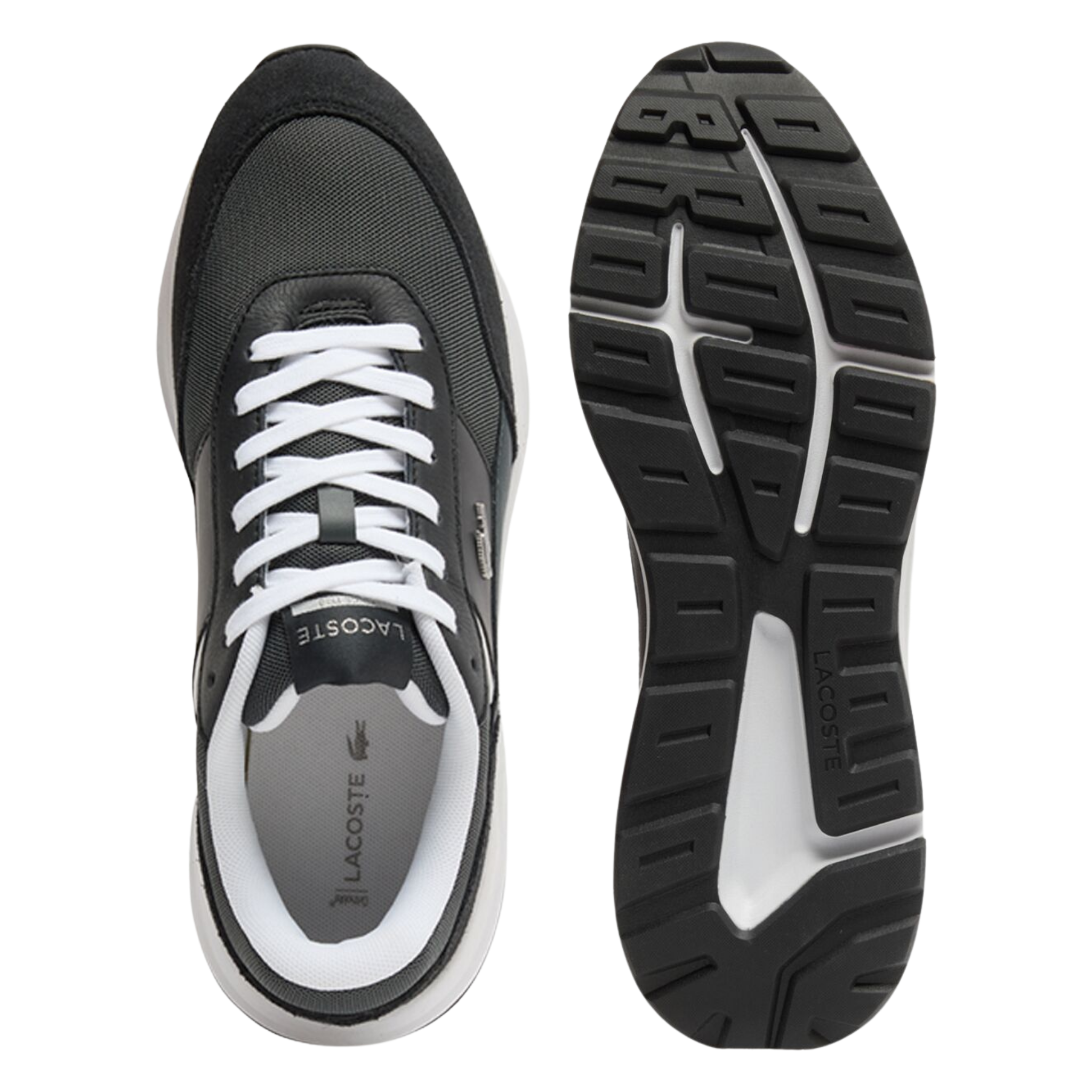 Mens Lacoste Dark Grey/Black Run Set CGR Bar Trainers