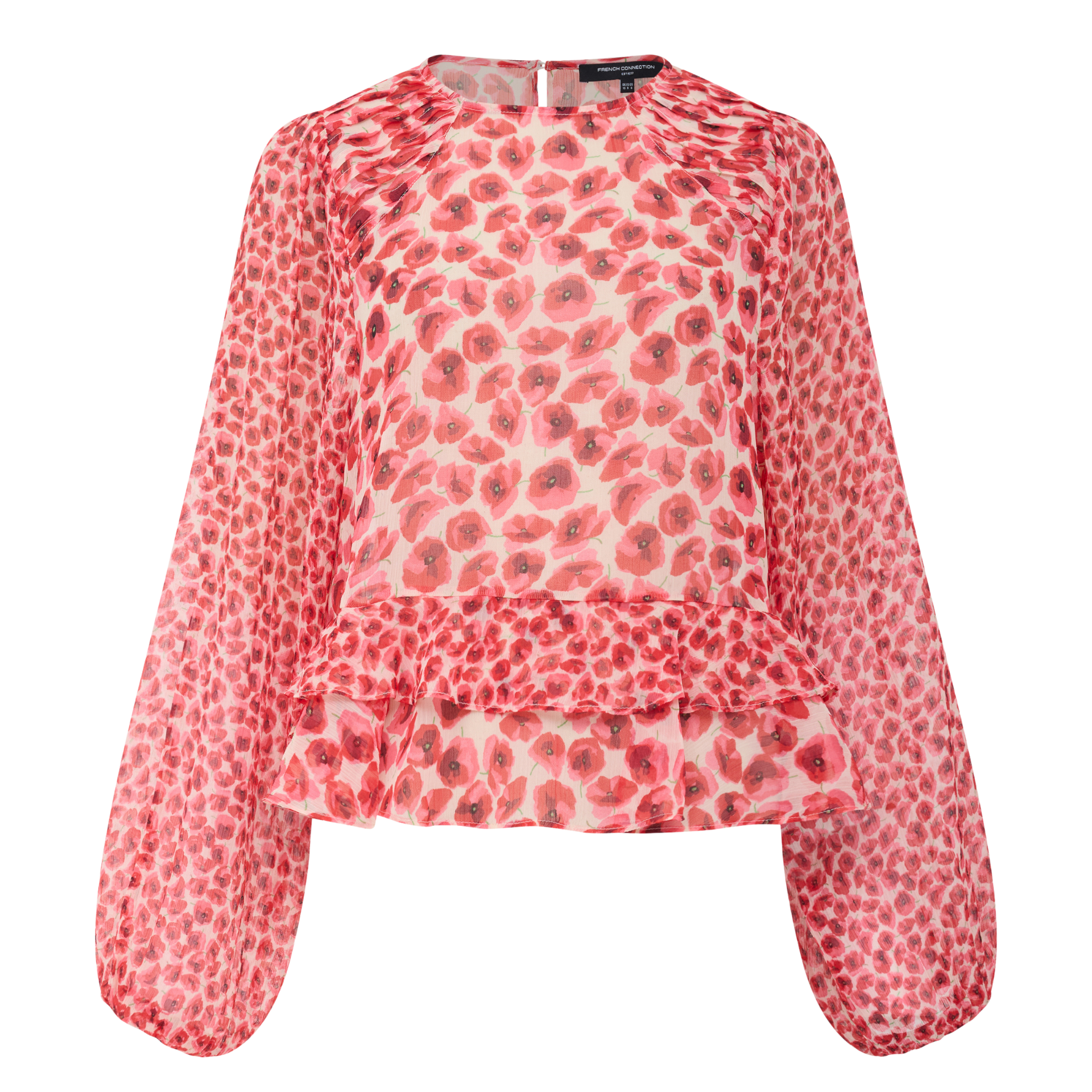 Womens French Connection Red Multi Poppy Emina Semi Sheer Top