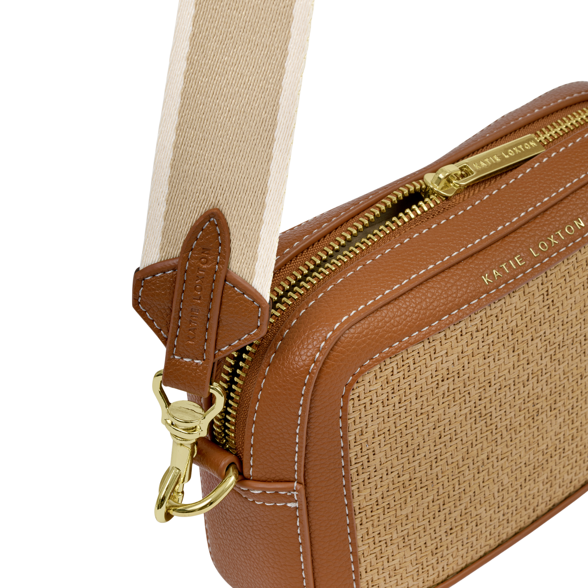 Womens Katie Loxton Natural Raffia/Cognac Avery Raffia Small Crossbody Bag