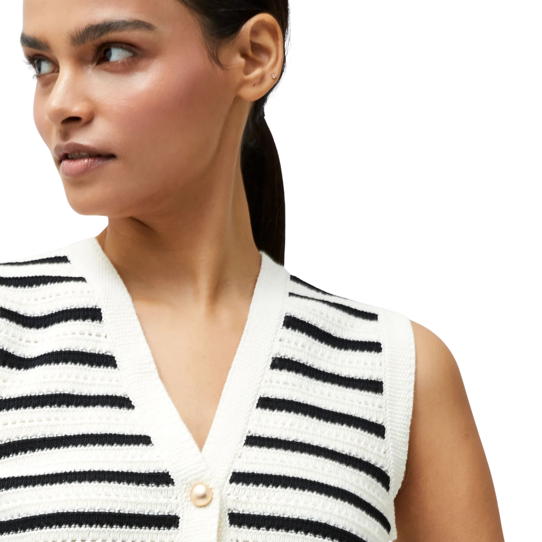 Womens French Connection Summer White/Navy Lumi Mozart Knit Waistcoat