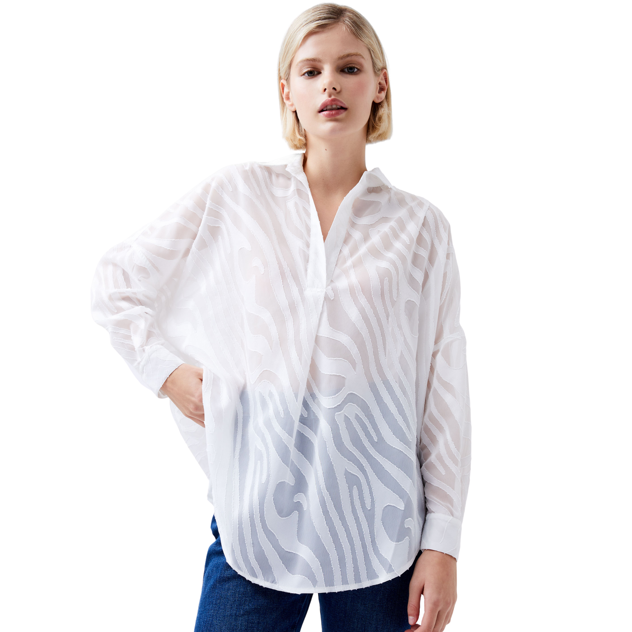 Womens French Connection Winter White Zebra Devore Popover Shirt