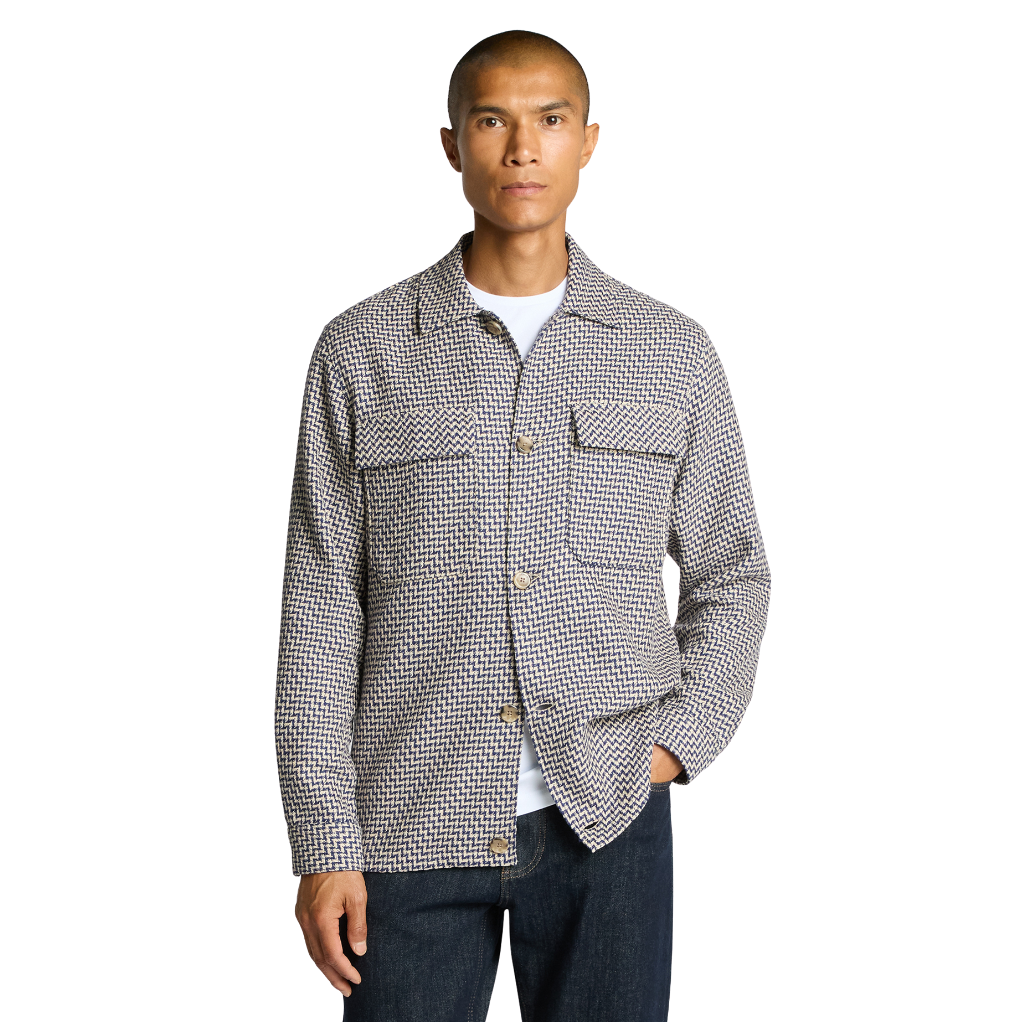 Mens Remus Uomo Blue Chevron Print Overshirt