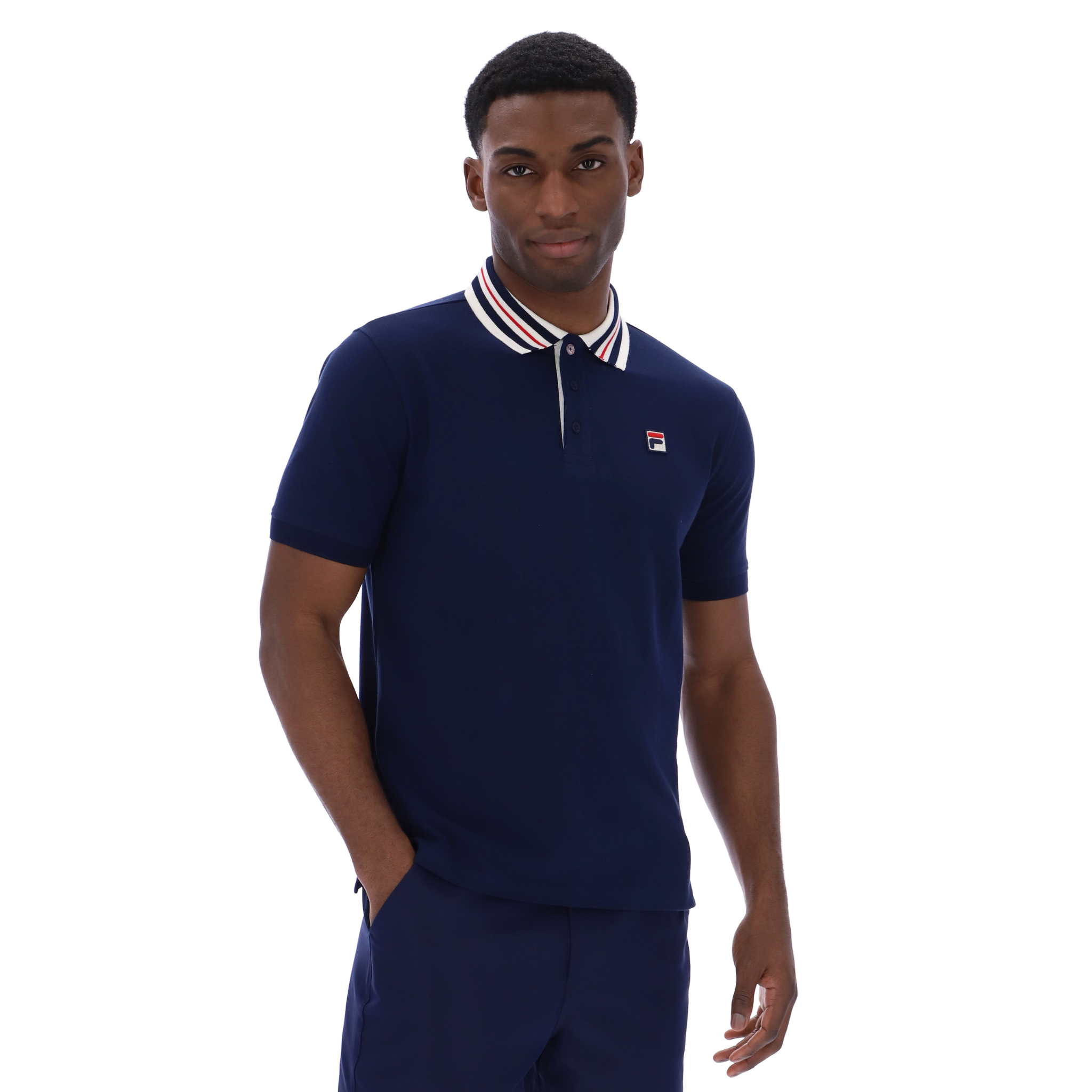 Mens Fila Navy Achille Heritage Tape S/s Polo Shirt