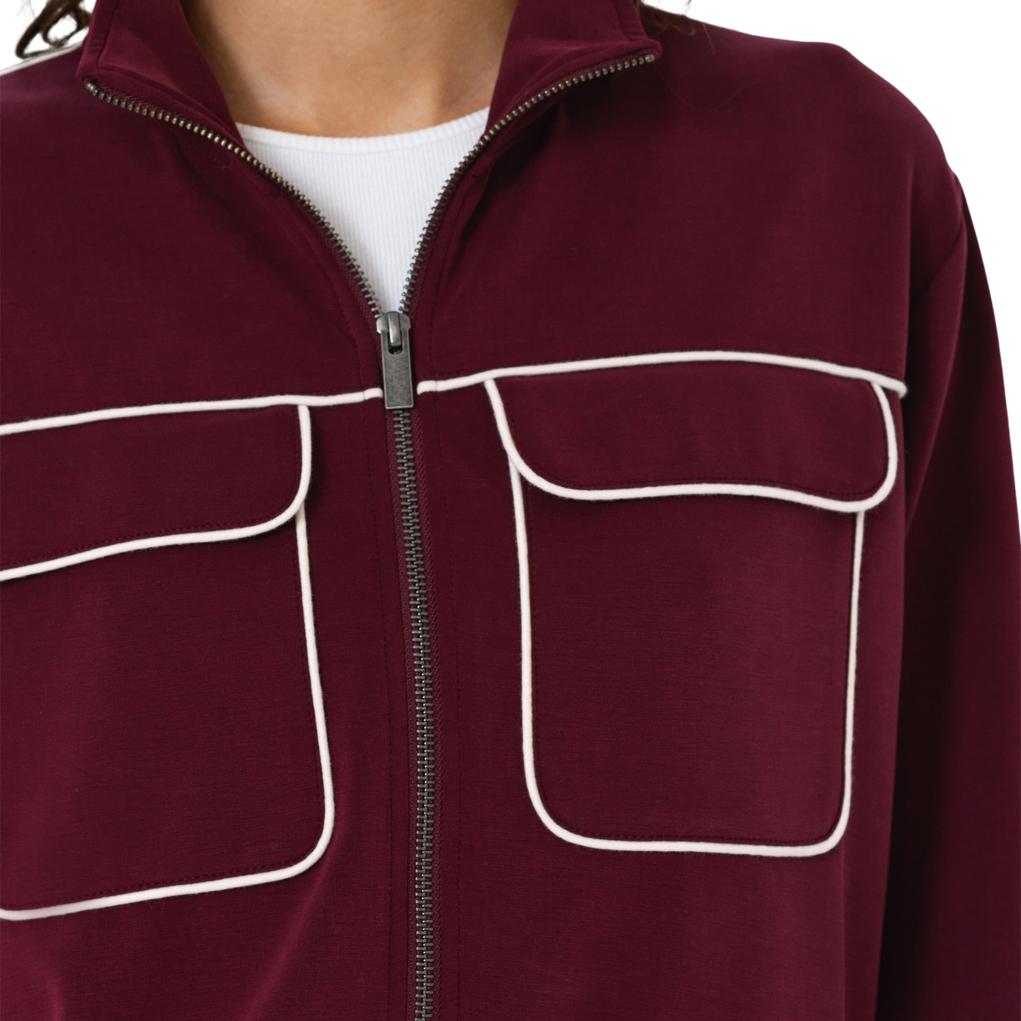 Womens French Connection Berry Red Wren Zip Sweat Jacket