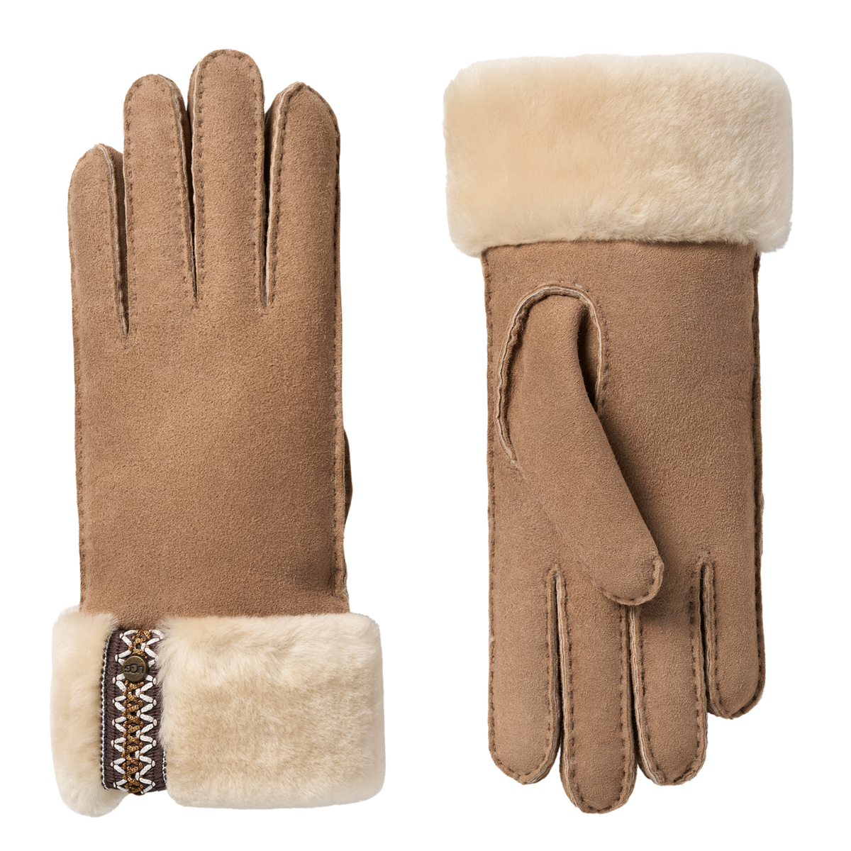 Womens UGG Chestnut Sheepskin UGGBraid Gloves