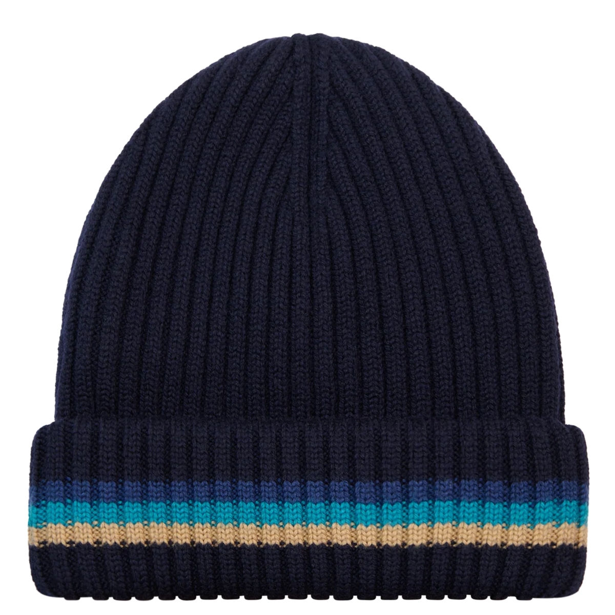Mens Sandbanks Navy Tri-Colour Stripe Beanie