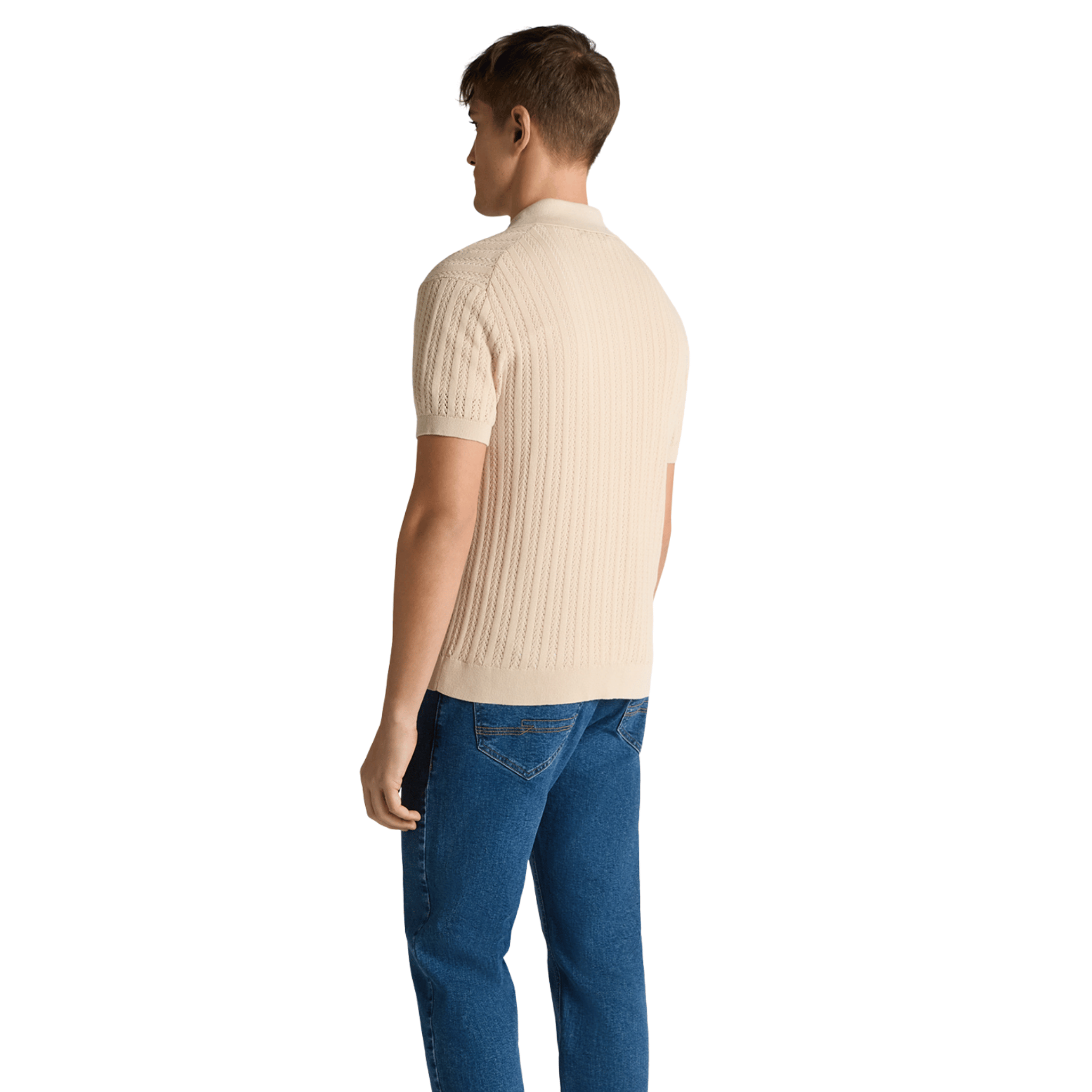 Mens Remus Uomo Stone Open Weave Knitted S/s Shirt