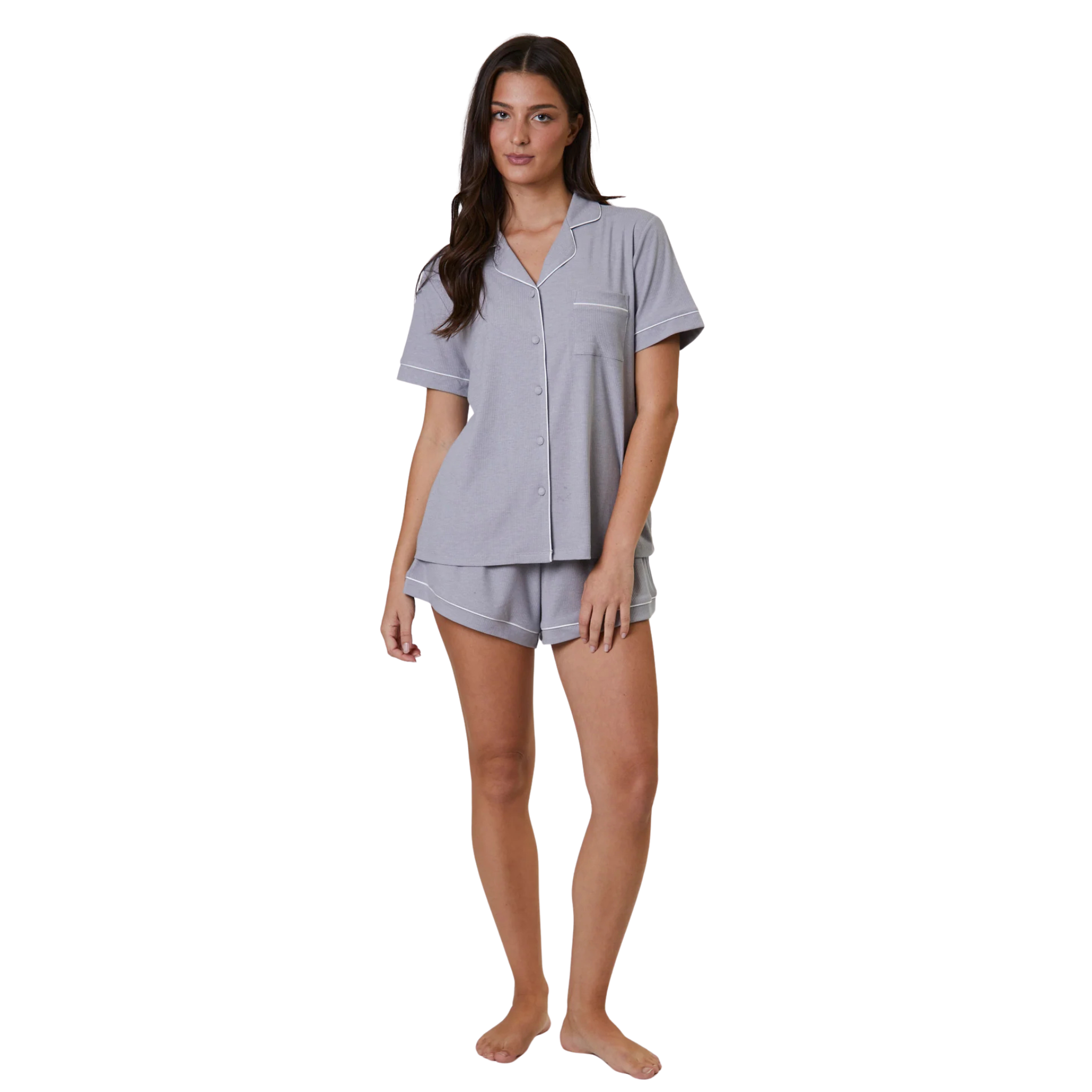 Womens Silver Rib S/s Pyjama Shorts Set