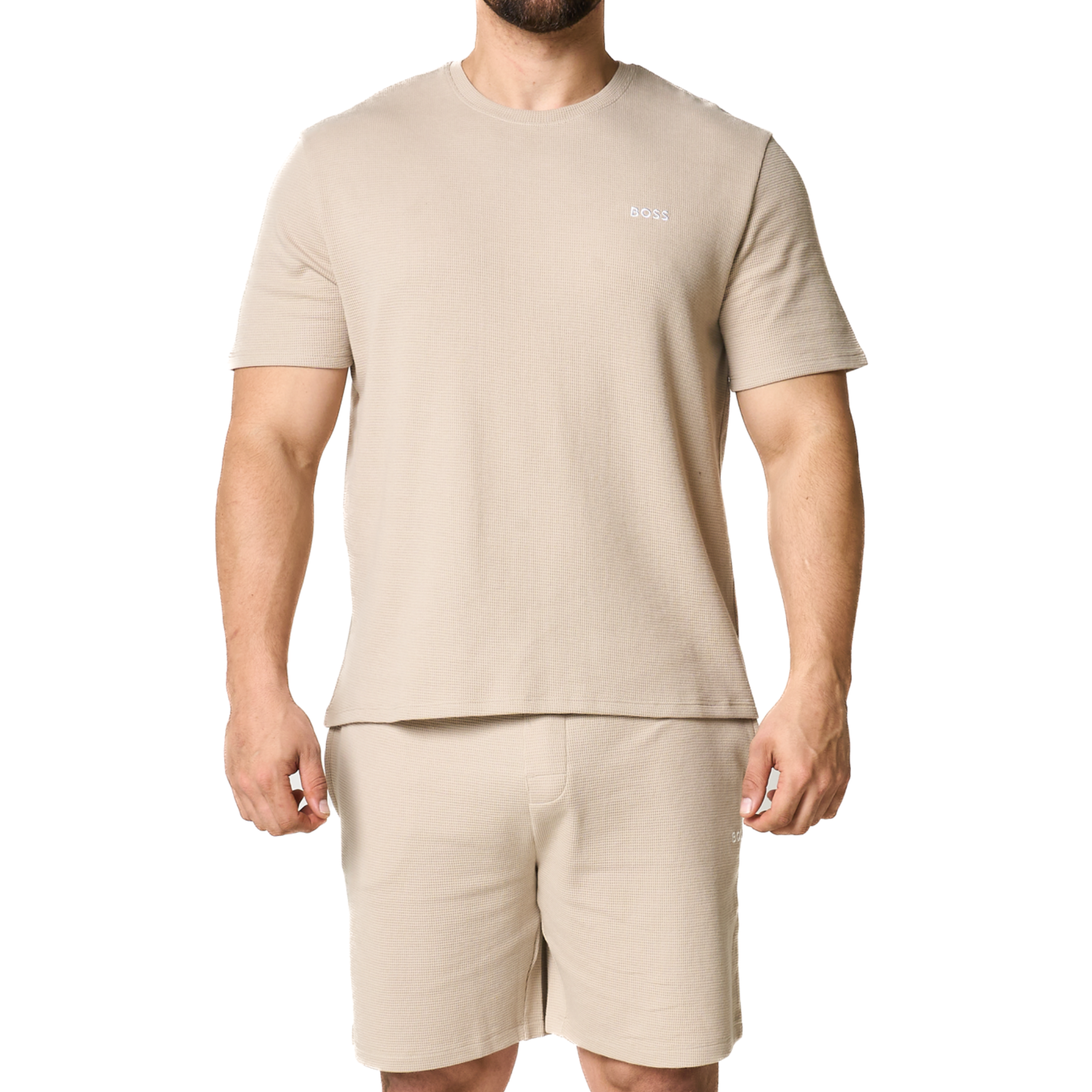 Mens BOSS Light Beige Waffle Lounge Shorts