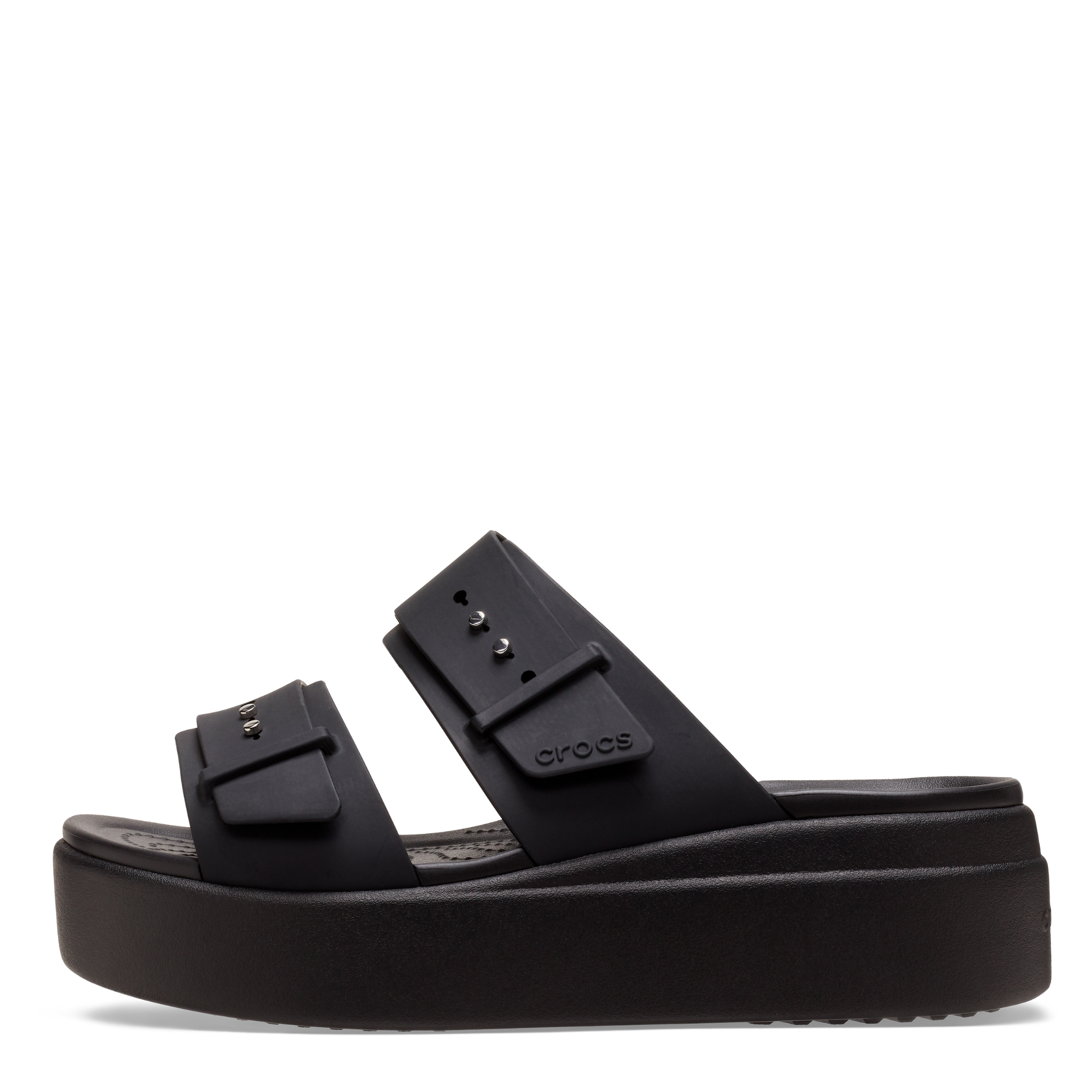 Womens Crocs Black Brooklyn Buckle Low Wedge Sandals