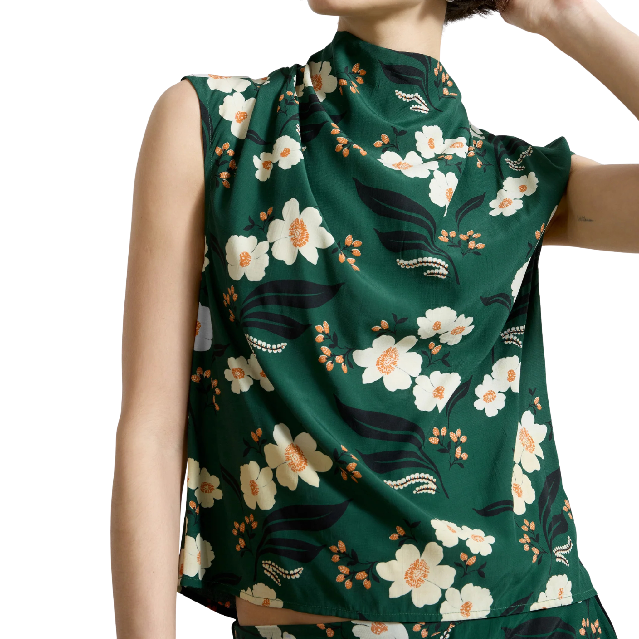 Womens French Connection Jade Green Rhian Printed Draped Sleeveless Top