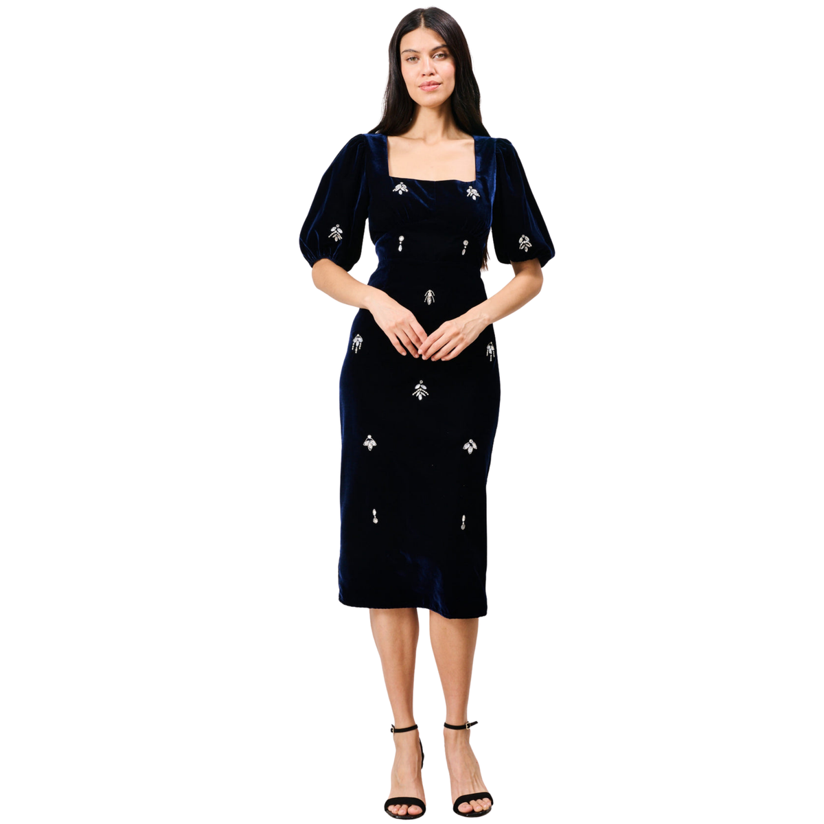 Womens Hope & Ivy Dark Blue Veloura Embellished Midi Dress