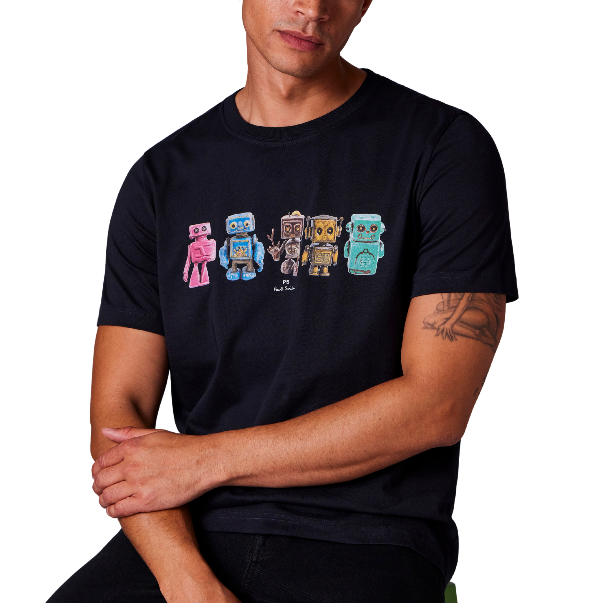 Mens Paul Smith Navy Robots Reg Fit S/s T Shirt