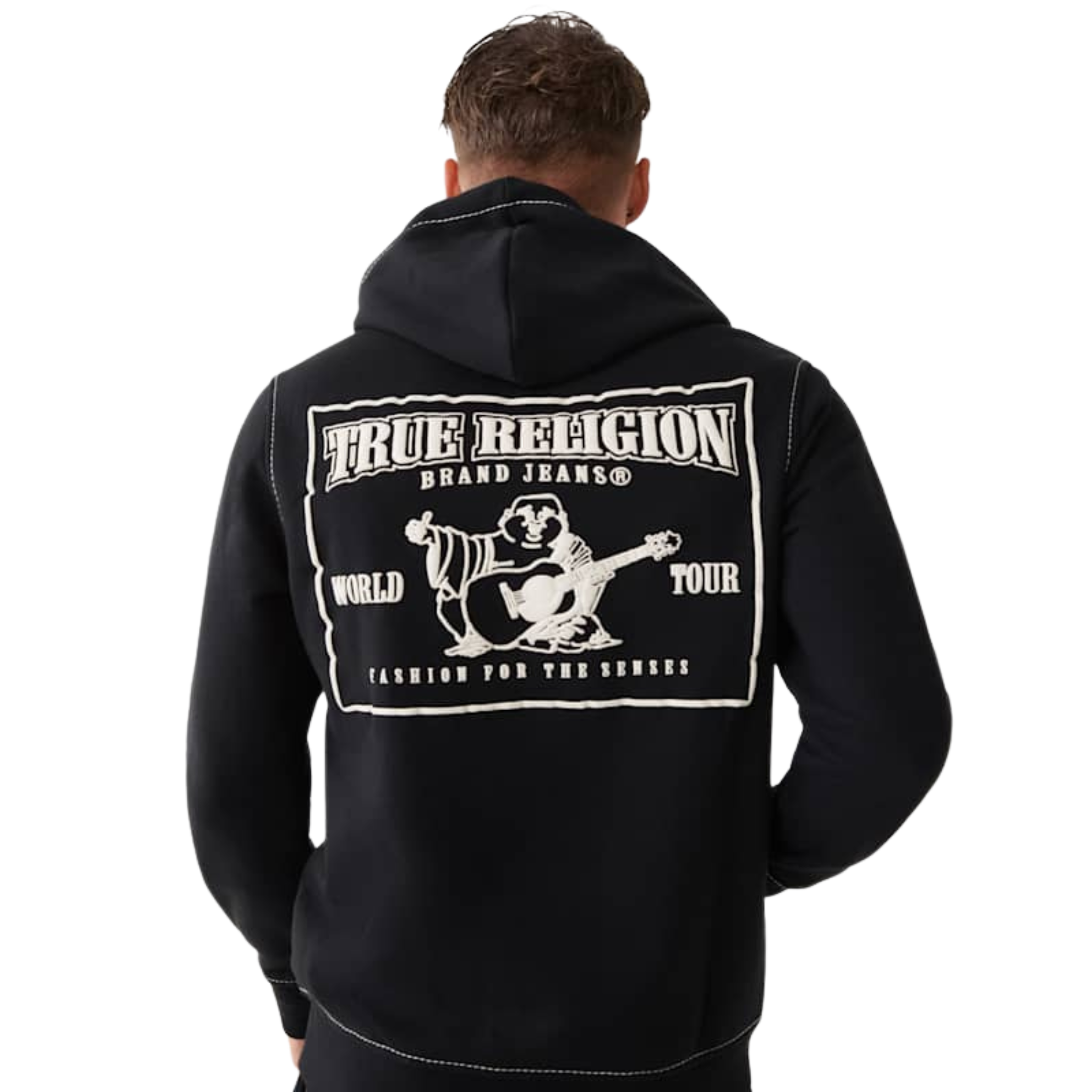 Mens True Religion Jet Black/White Big T Zip Up Hoodie