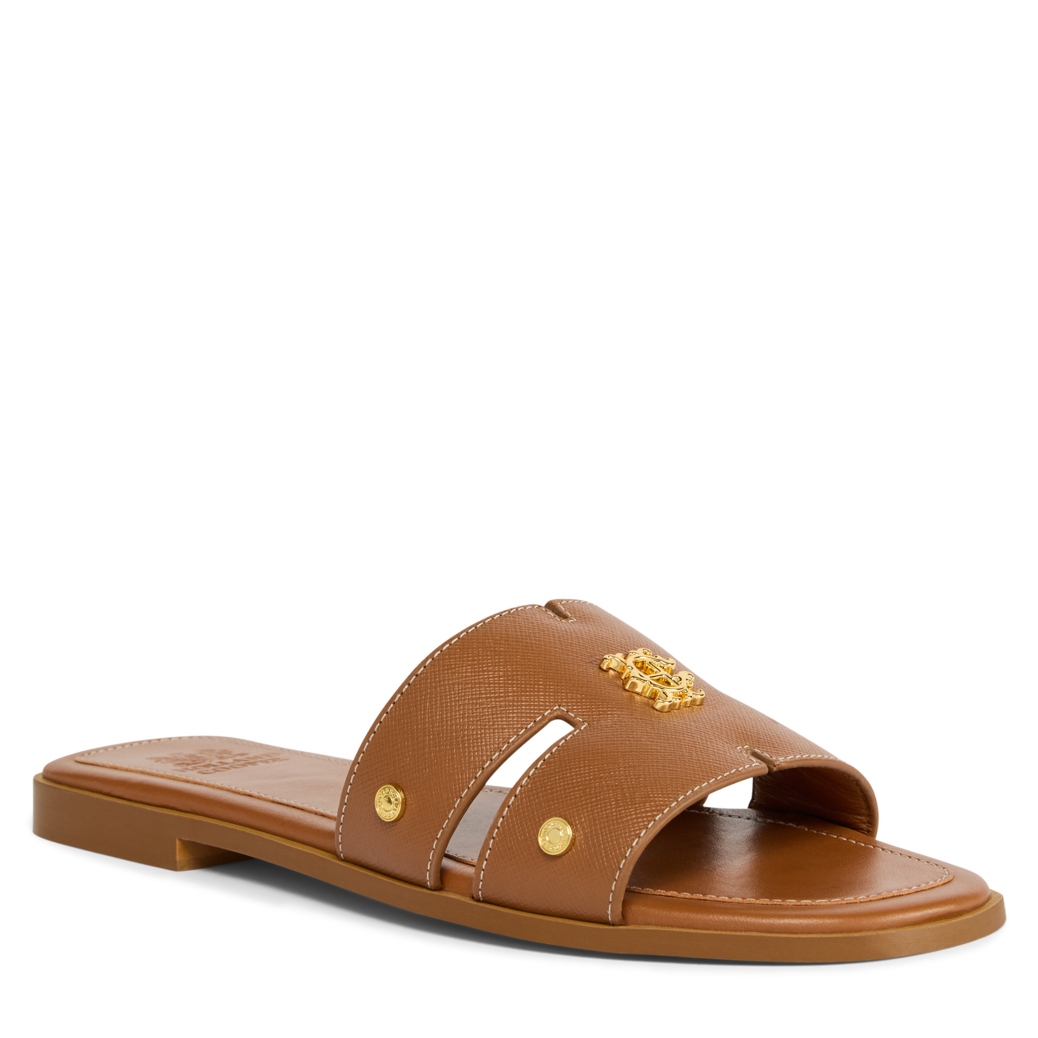 Womens Holland Cooper Tan Saffiano Heraldic Monogram Slides