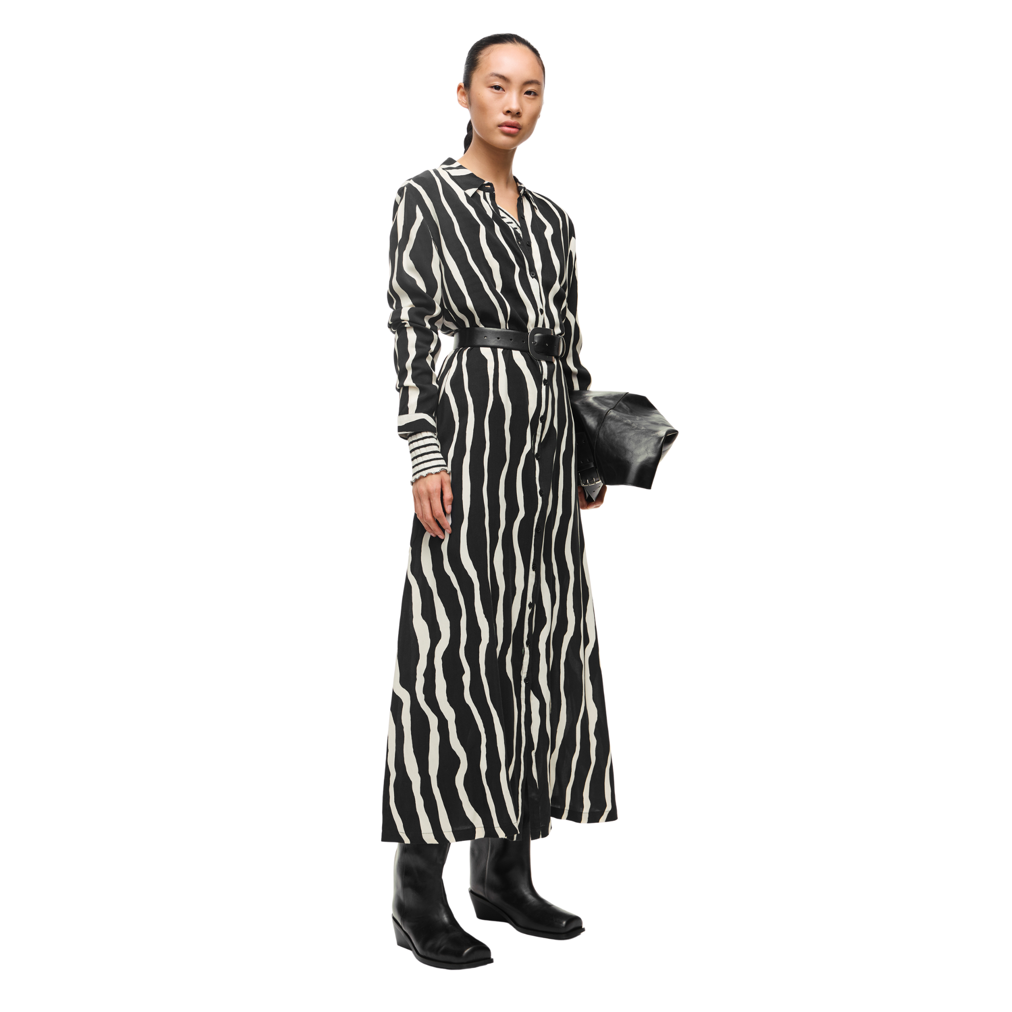 Womens Vila Black/Birch Visusie Abstract Midi Shirt Dress