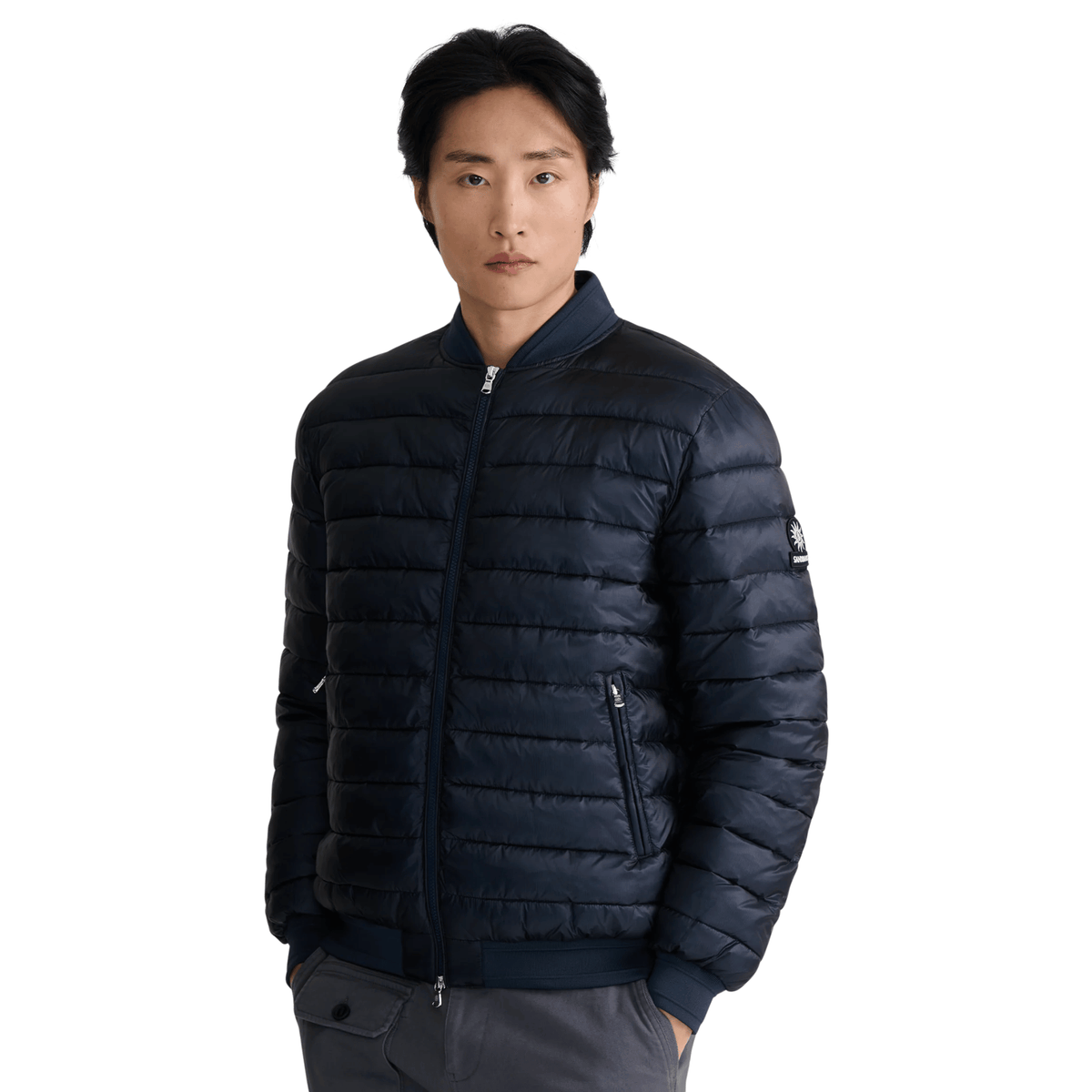 Mens Sandbanks Navy Baffled Bomber Jacket