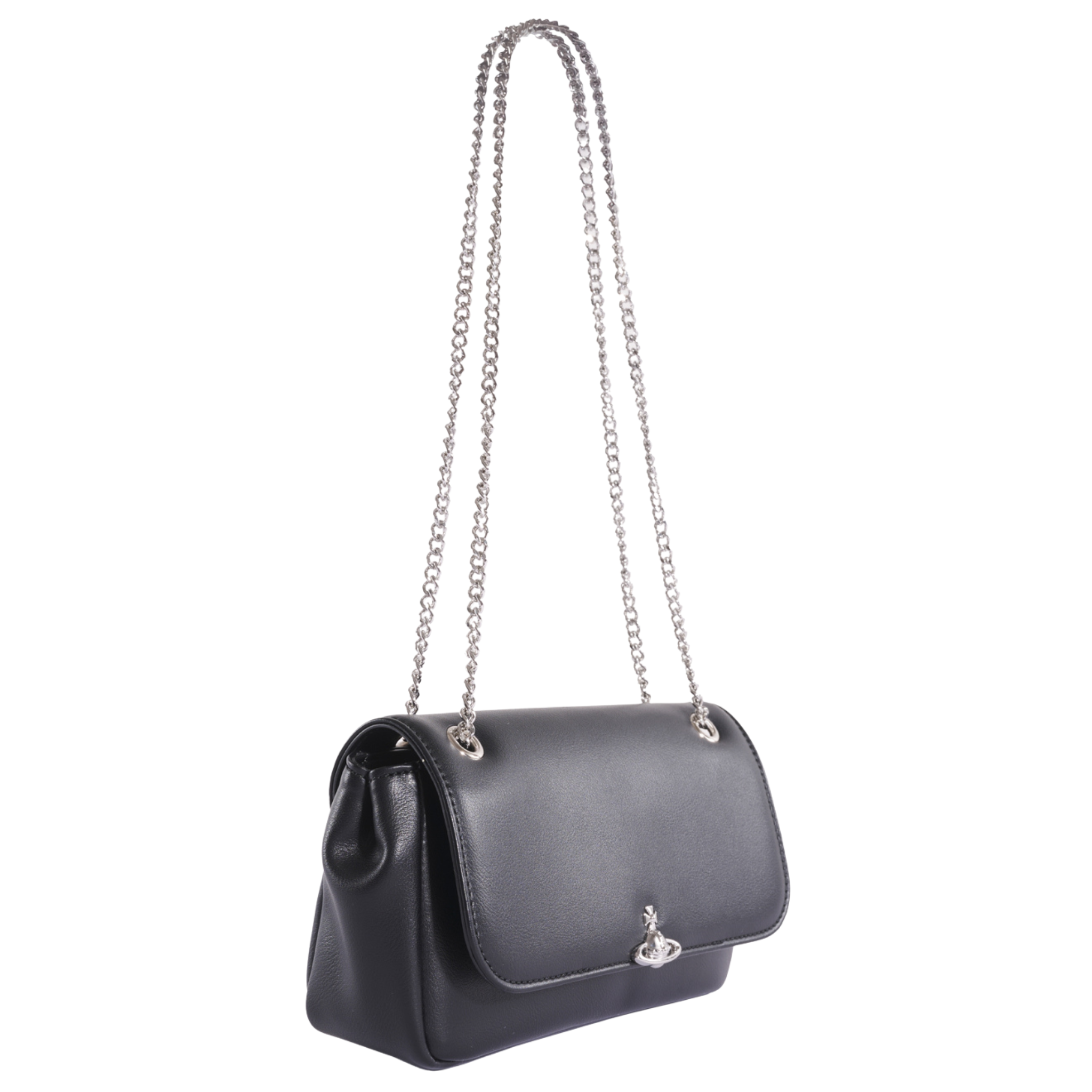 Womens Vivienne Westwood Black PU Smooth Chain Crossbody Bag