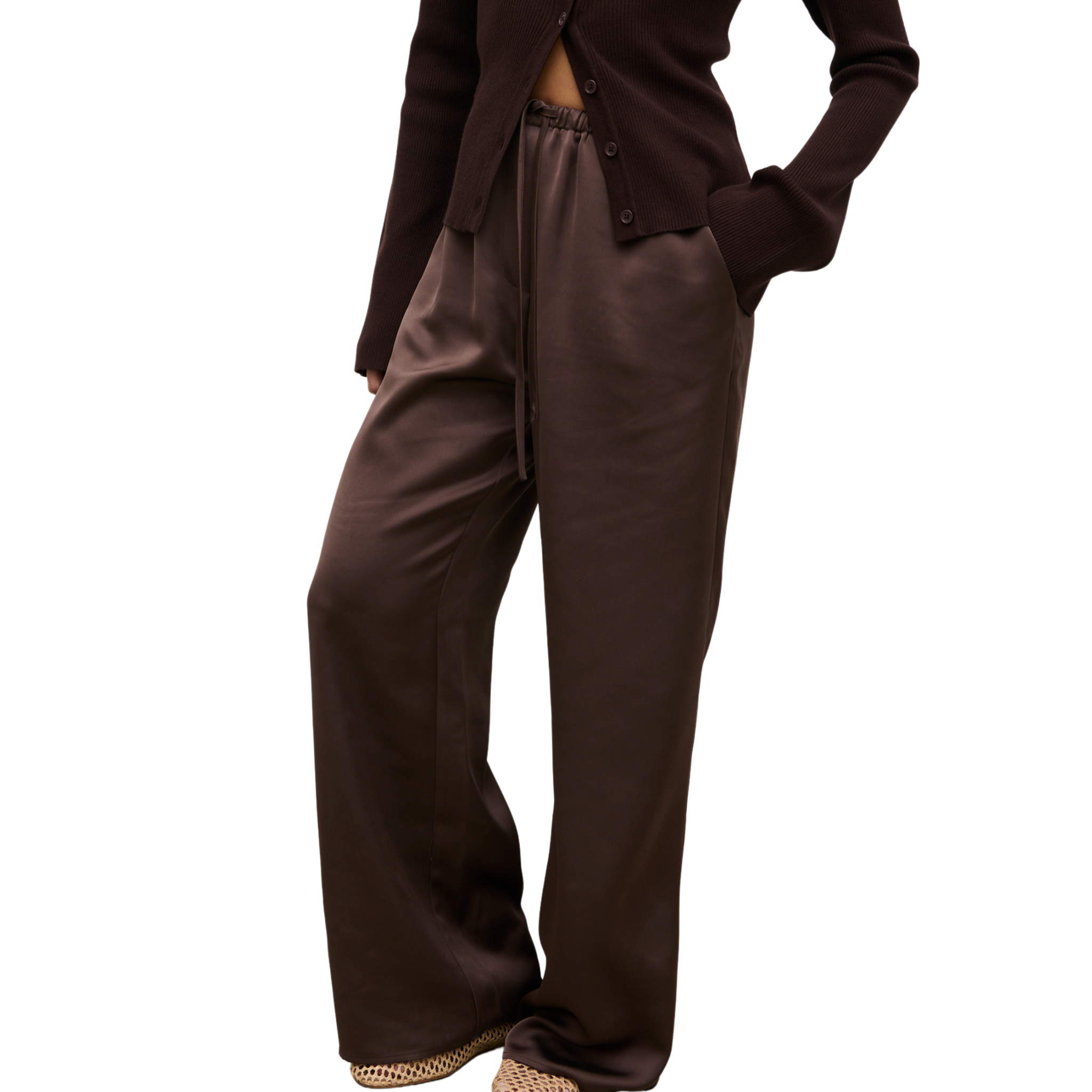 Womens Pretty Lavish Chocolate Brown Breya Satin Trousers