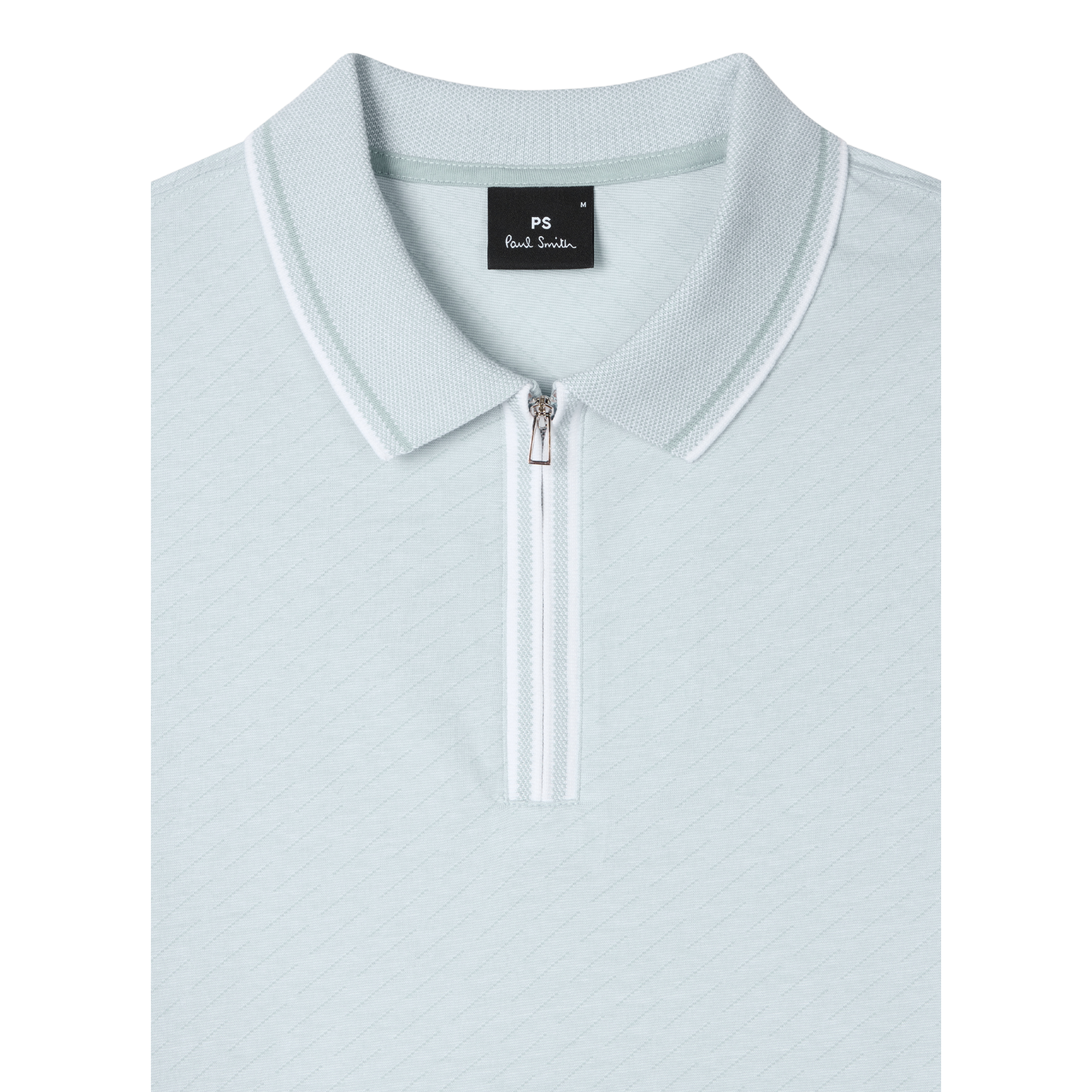 Mens Paul Smith Pale Blue Textured Zip Neck S/s Polo Shirt