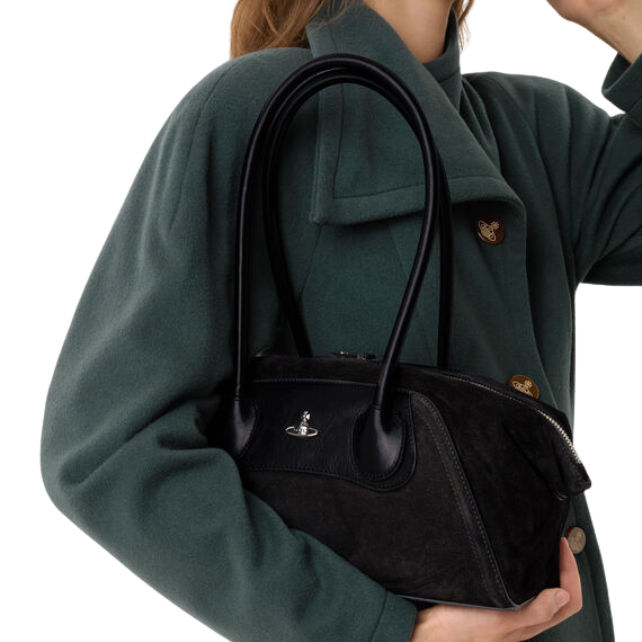 Womens Vivienne Westwood Black Shirley Suede Small Shoulder Bag