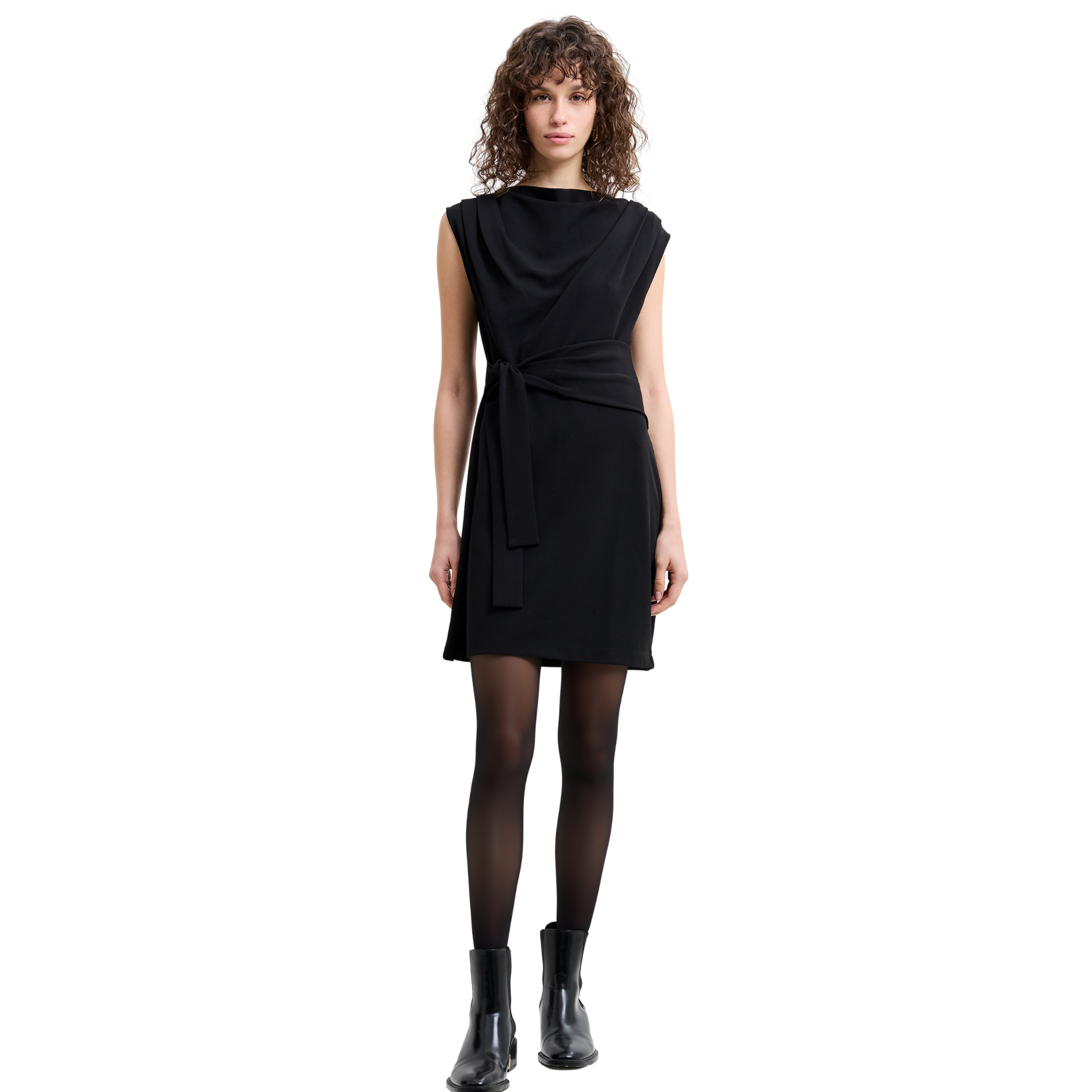 Womens French Connection Black Zion Jersey Belted Dress