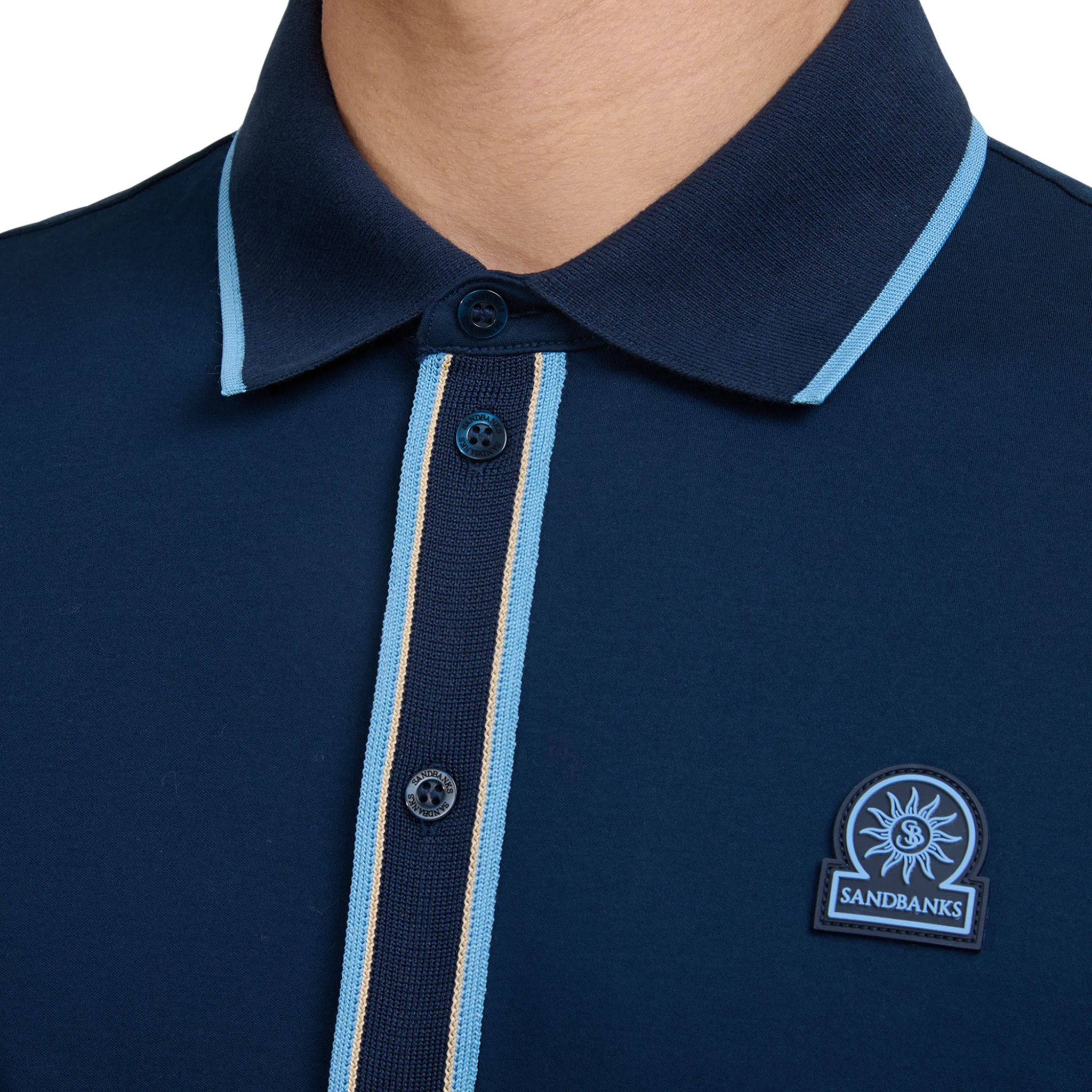 Mens Sandbanks Navy Contrast Tipped Placket S/s Shirt