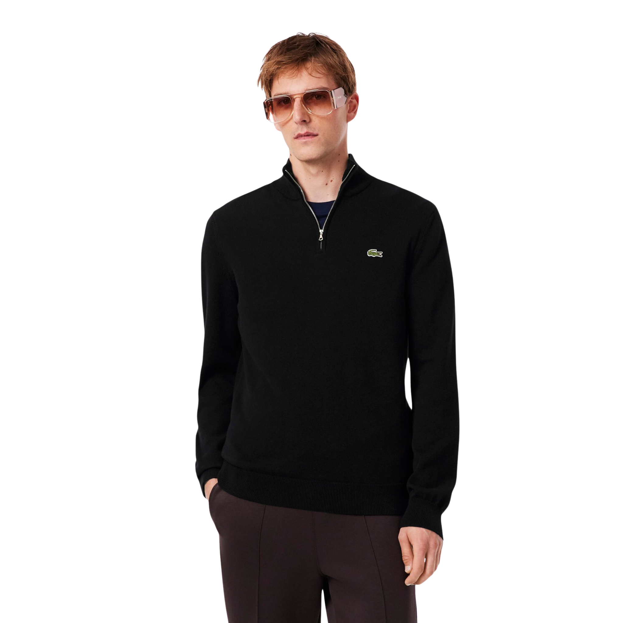 Mens Lacoste Black Half Zip Knit