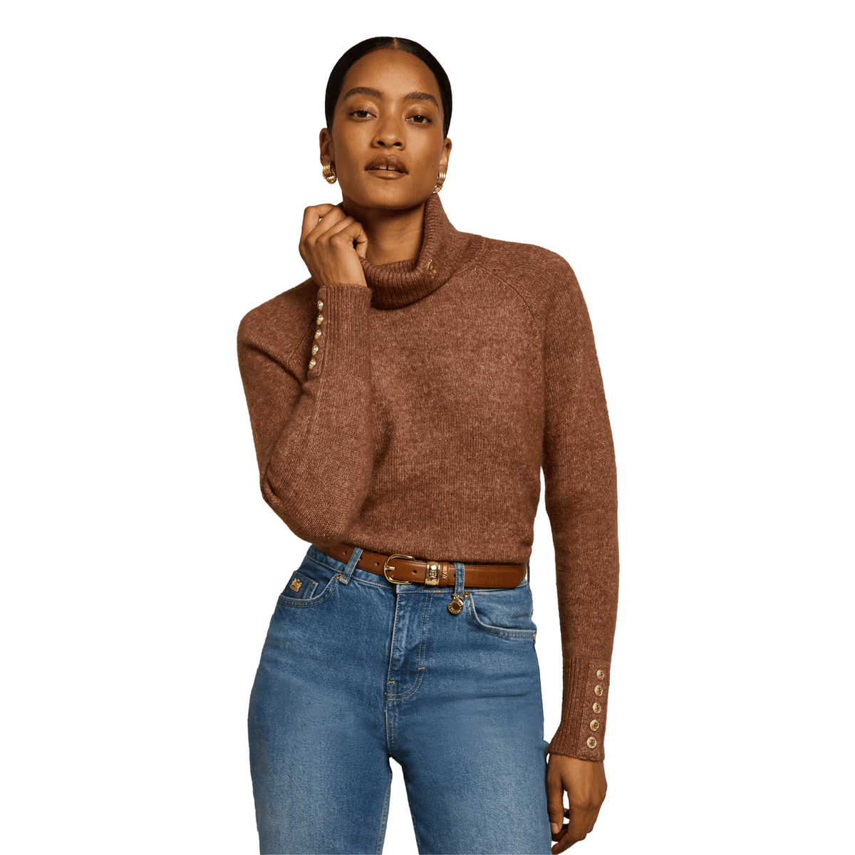 Womens Holland Cooper Latte Tori Roll Neck Knit