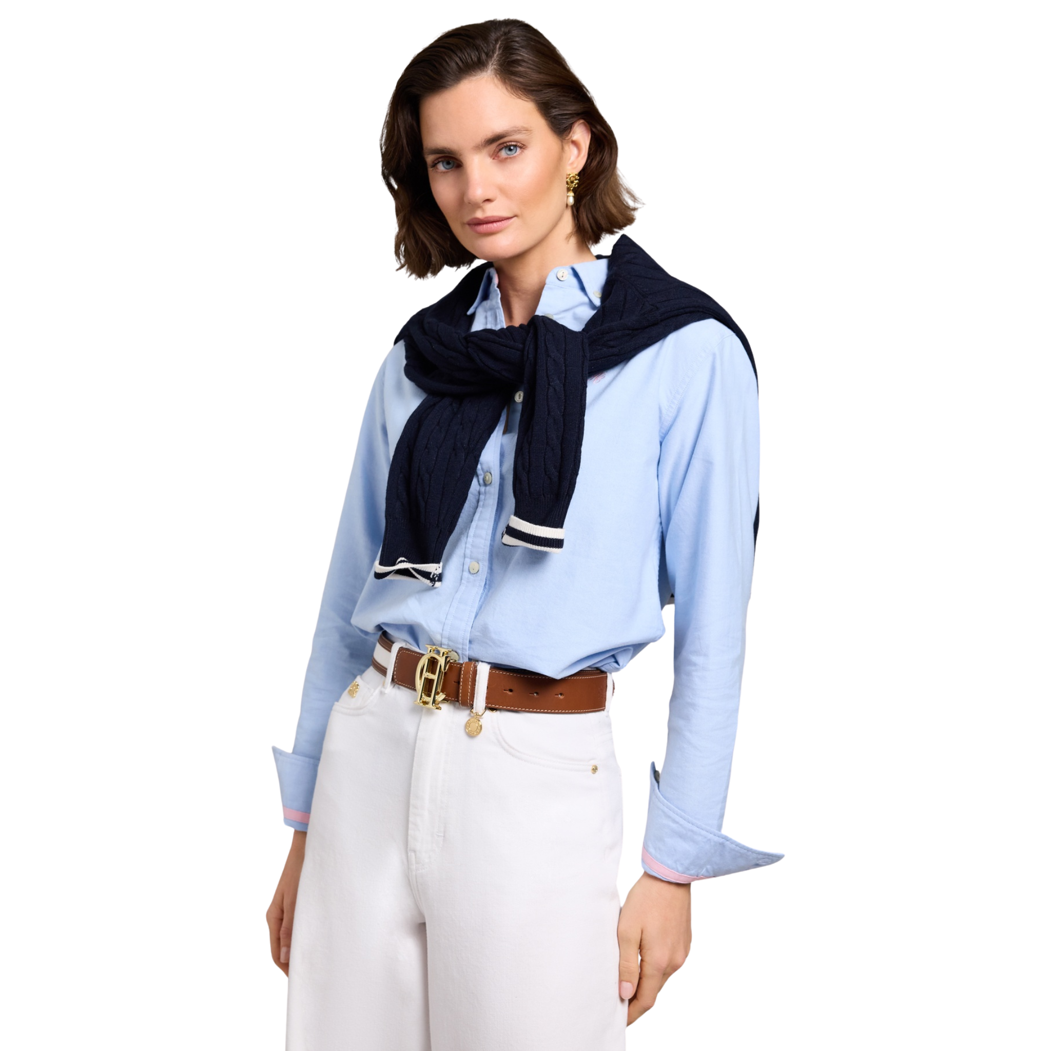 Womens Holland Cooper Sky Blue Stripe Oxford L/s Shirt