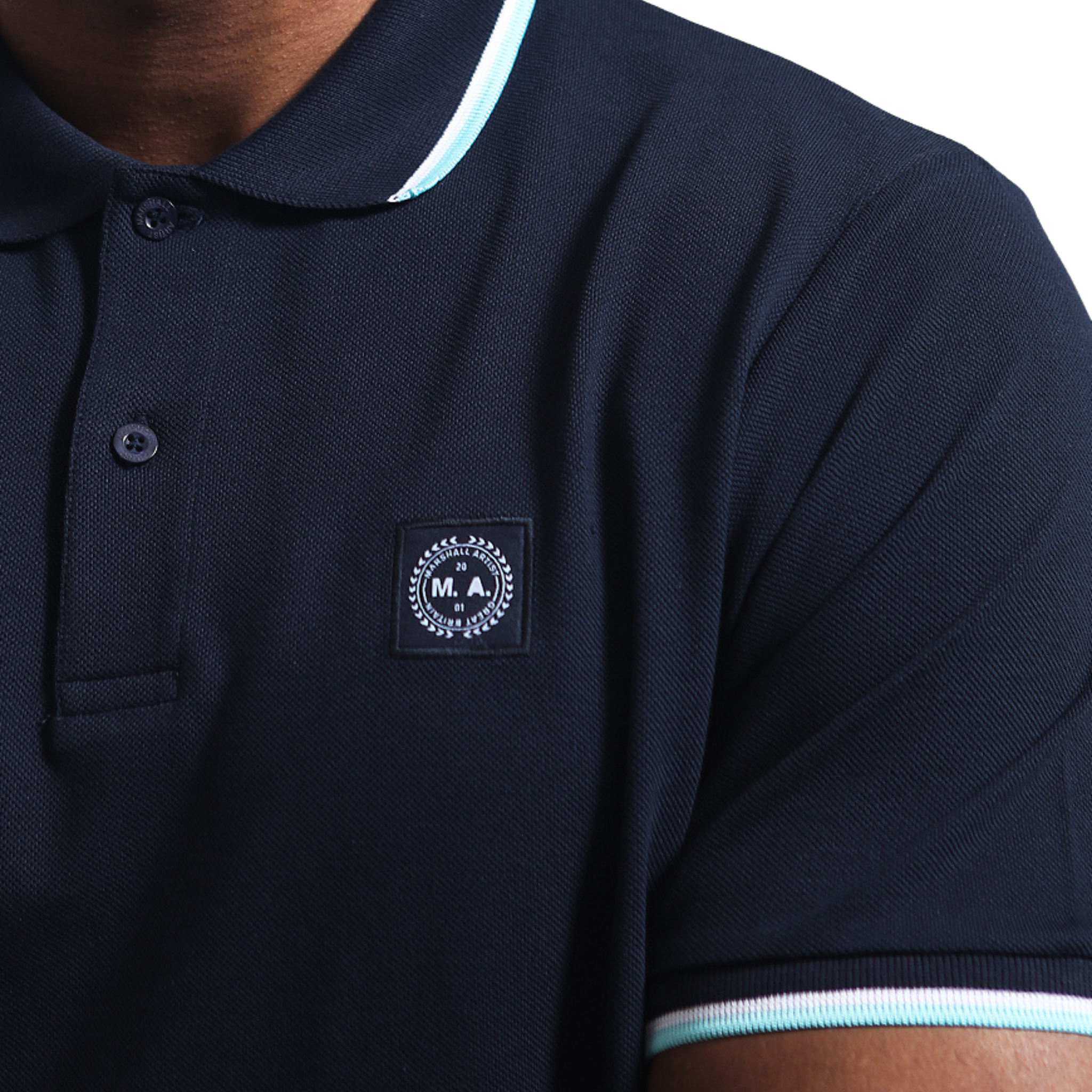 Mens Marshall Artist Navy Tipped S/s Polo Shirt