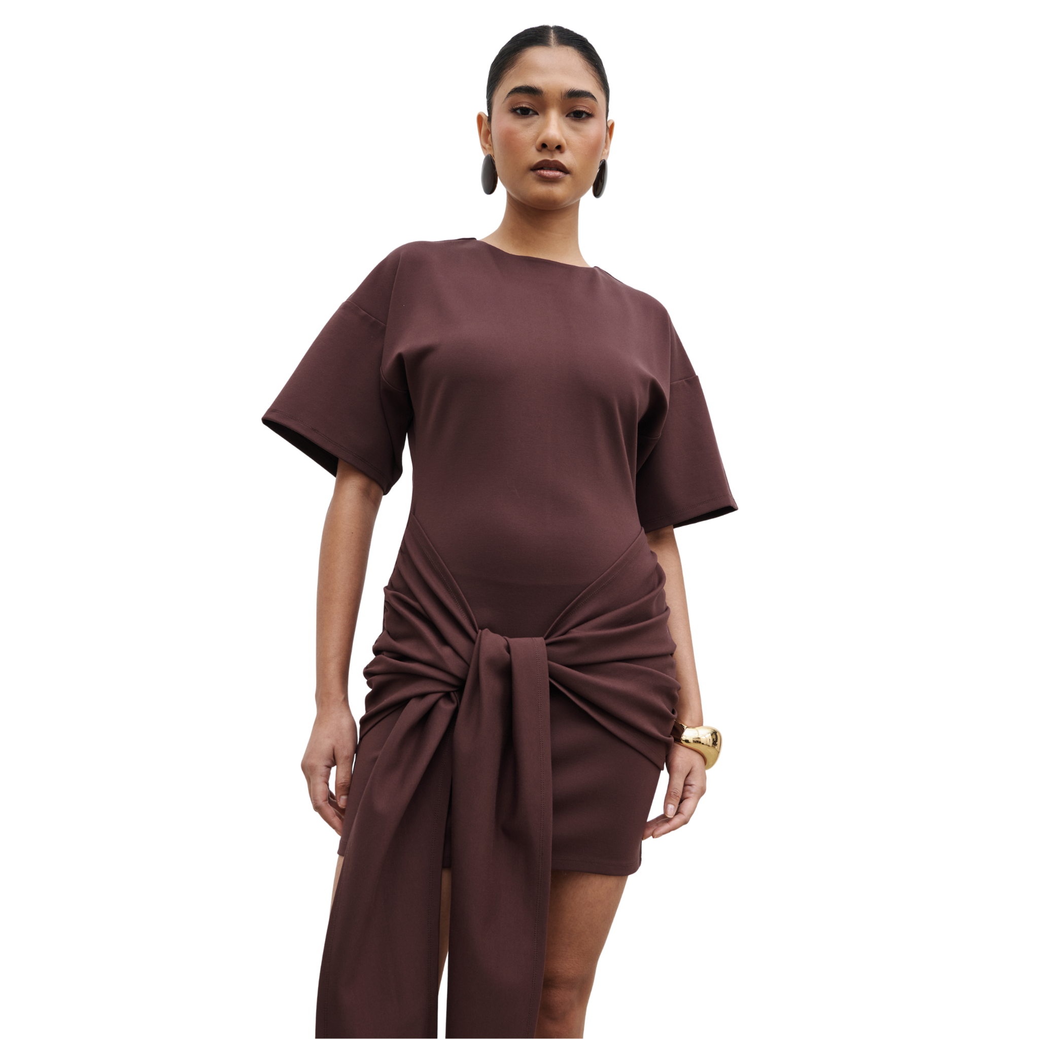 Womens Pretty Lavish Brown Olivia Jersey Knot Mini Dress