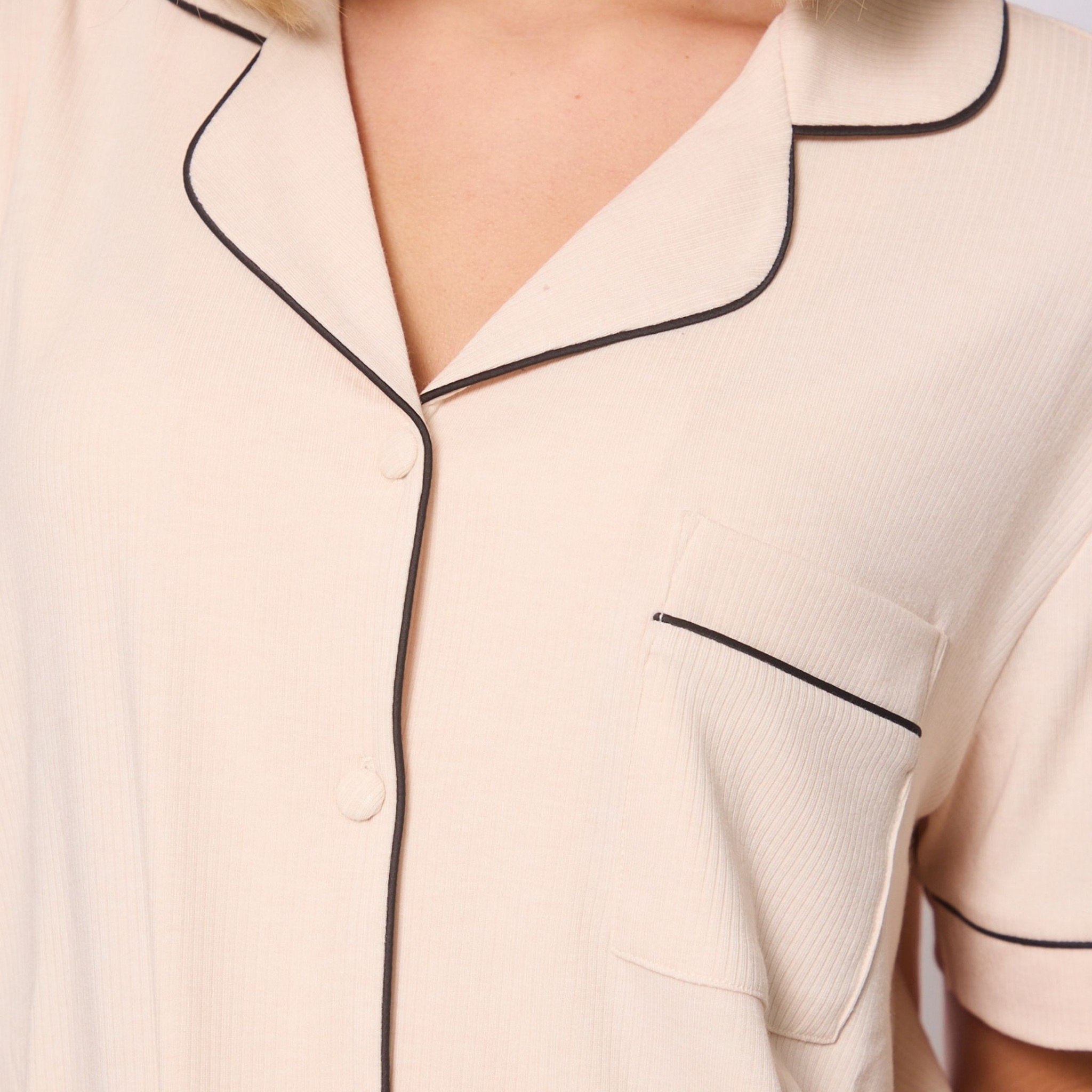 Womens Vanilla Rib S/s Pyjama Shorts Set