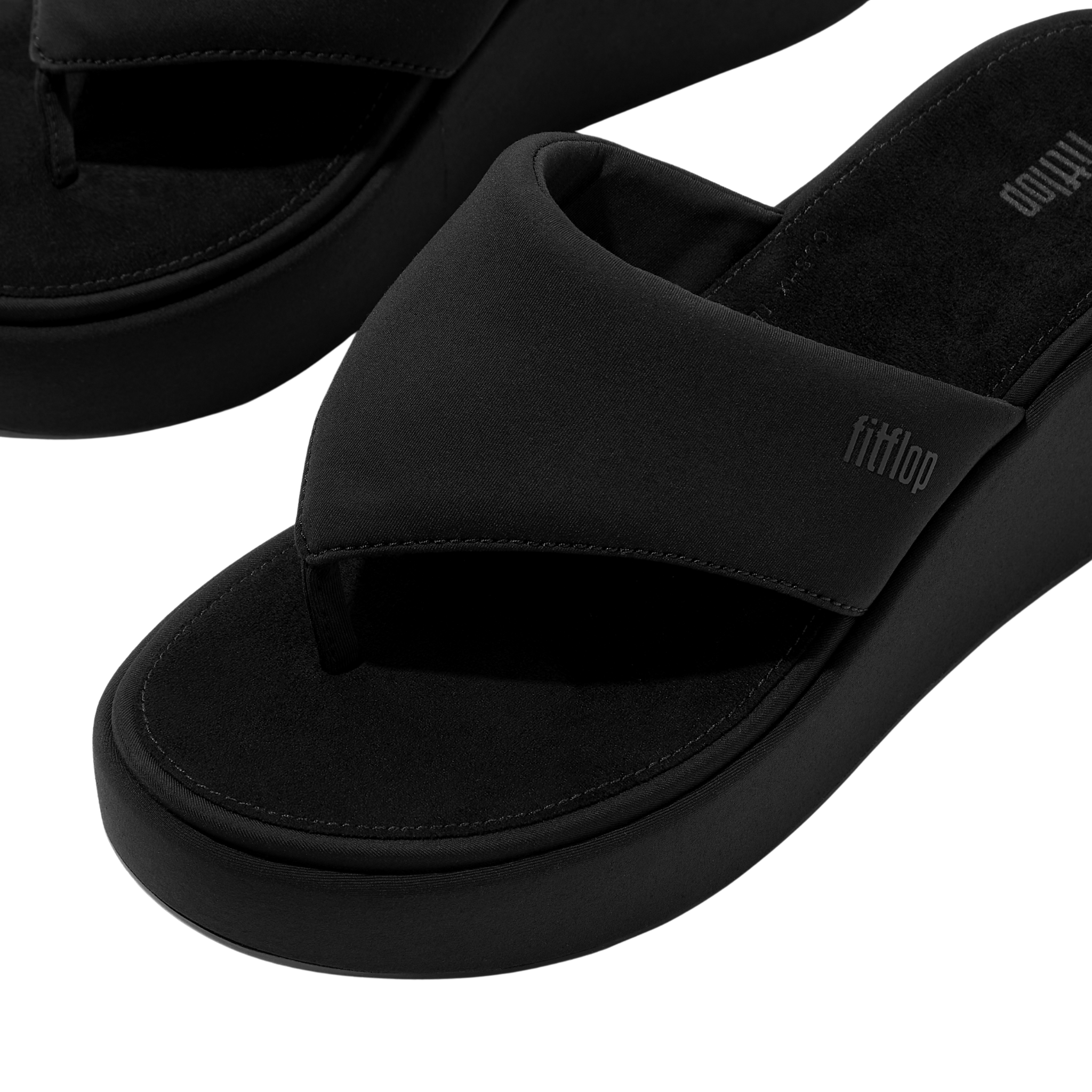 Womens FitFlop Black Platfforms Wedge Toe-Post Sandals
