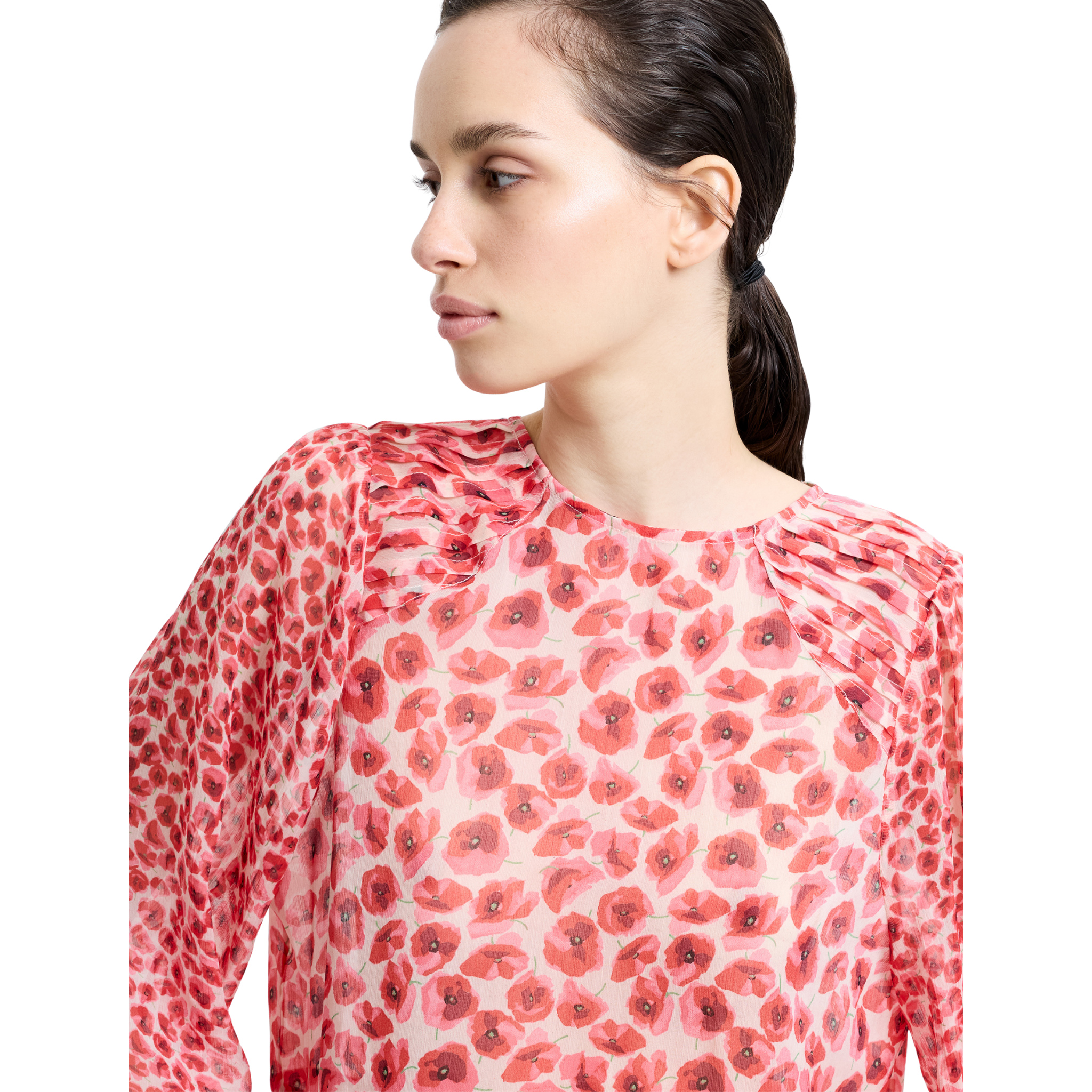 Womens French Connection Red Multi Poppy Emina Semi Sheer Top