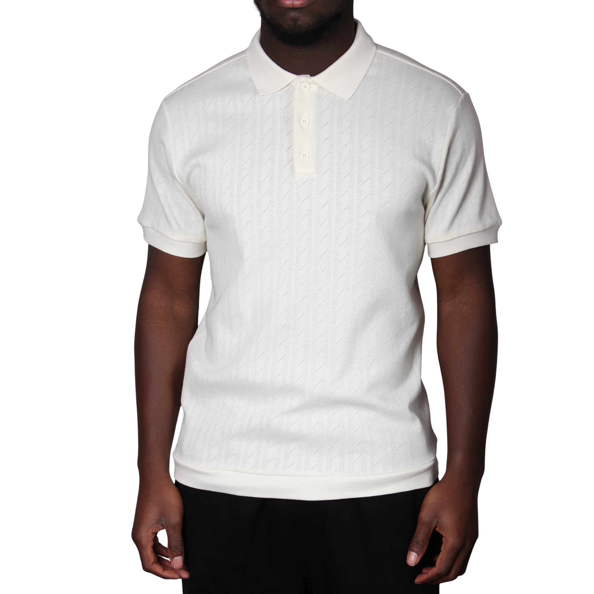 Mens Remus Uomo Cream Flat Cable Knit Jersey S/s Polo Shirt