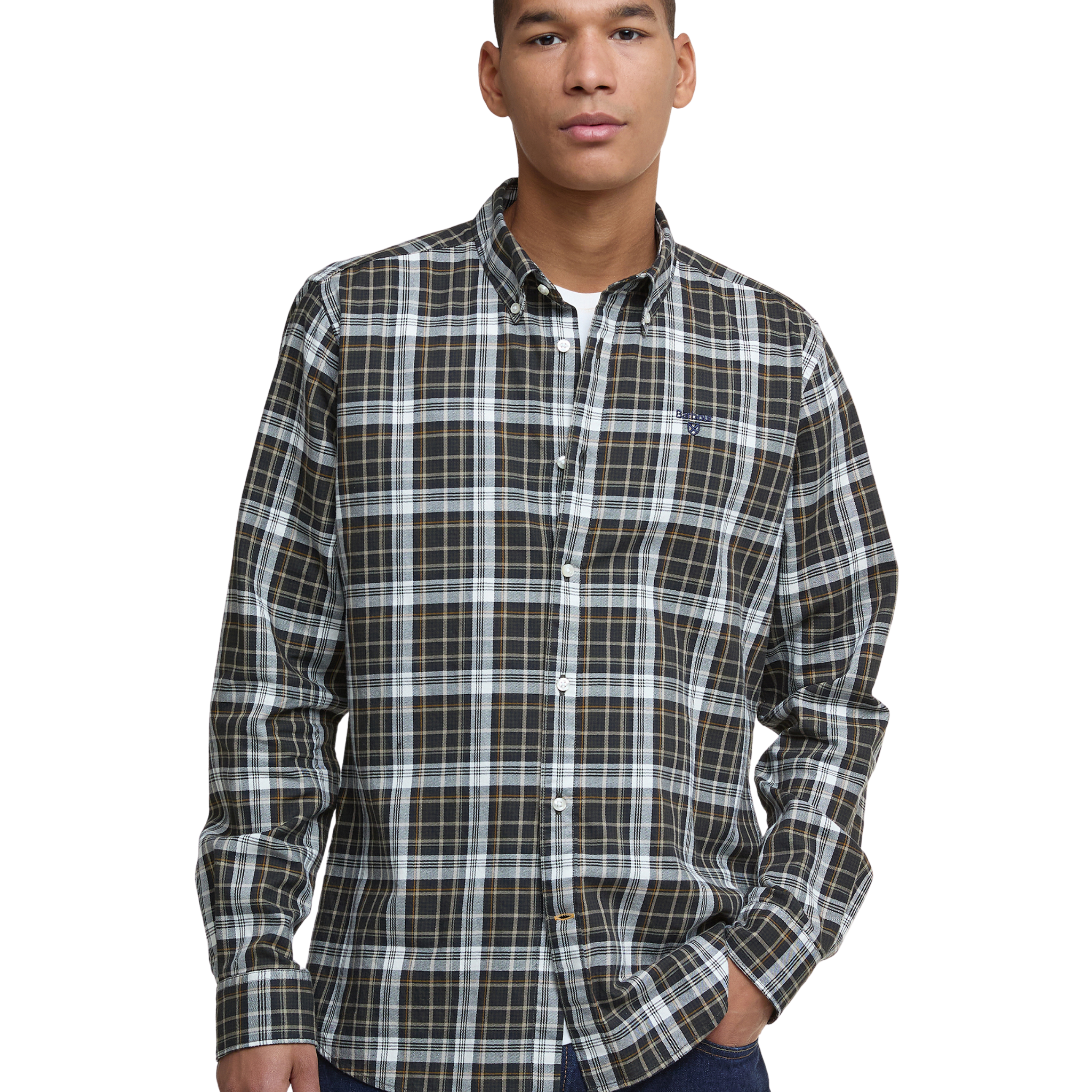 Mens Barbour Olive Mosswood Tailored Checked L/s Shirt